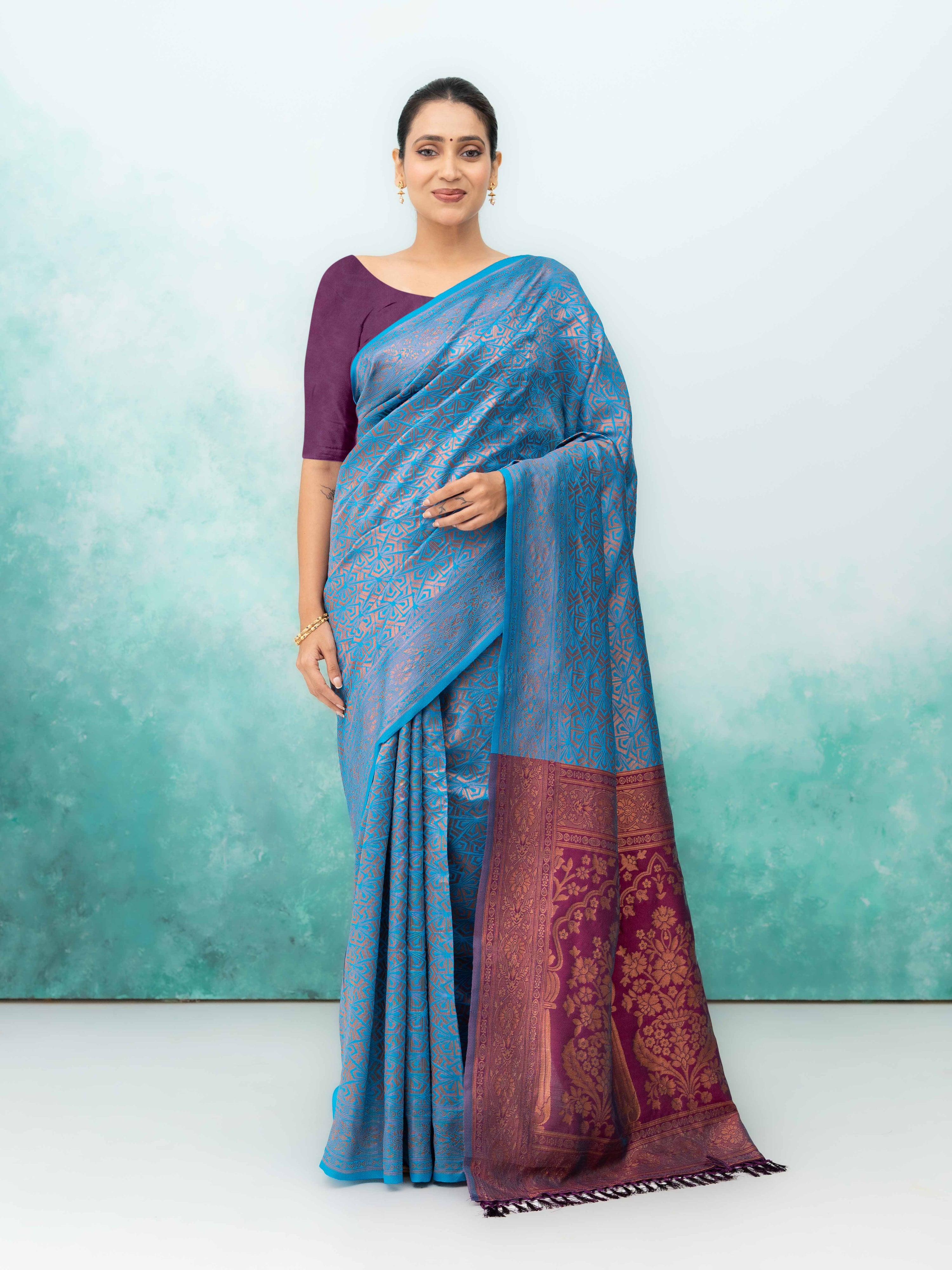 Sky Blue Poly Silk Saree
