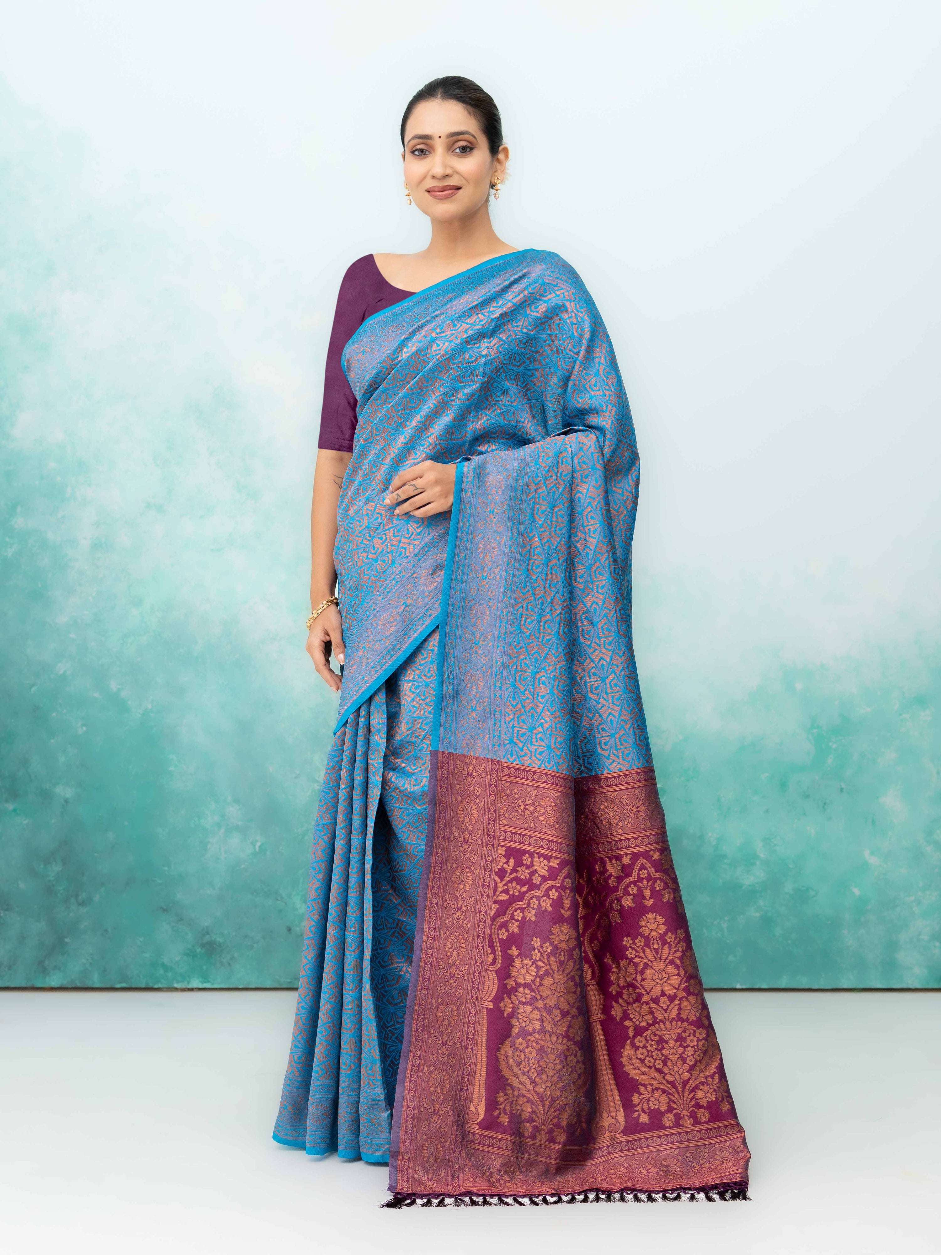Sky Blue Poly Silk Saree