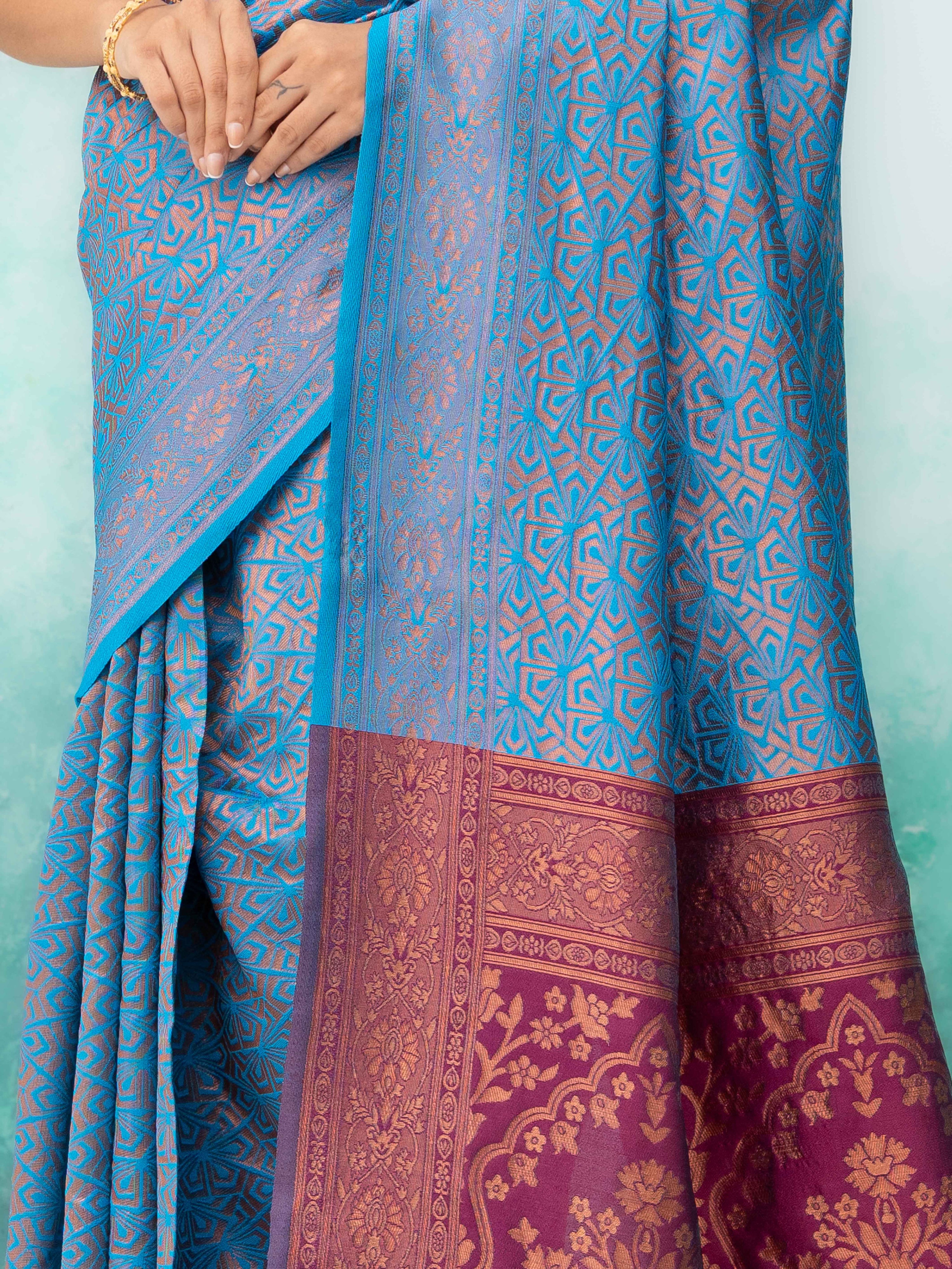 Sky Blue Poly Silk Saree