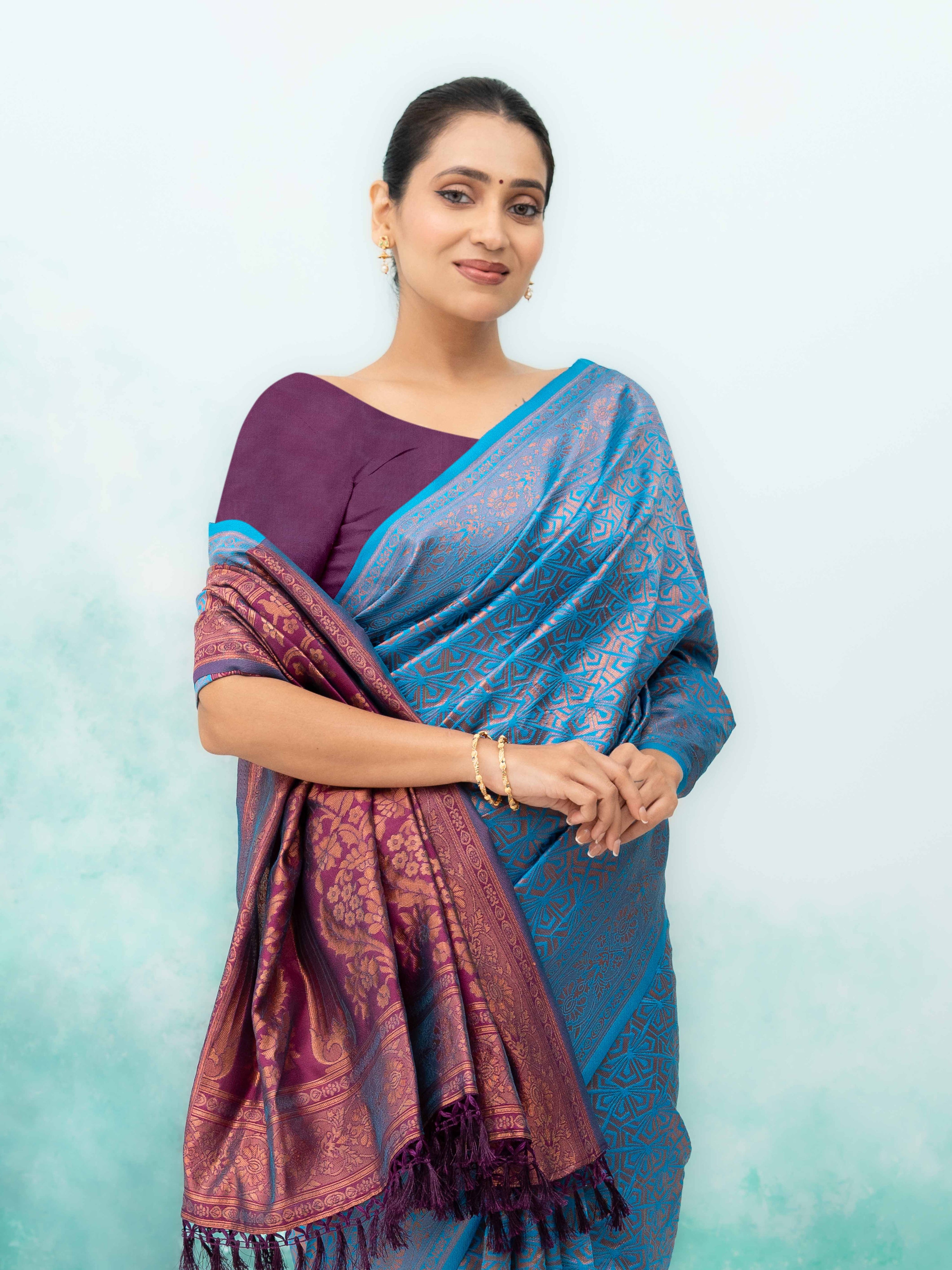 Sky Blue Poly Silk Saree