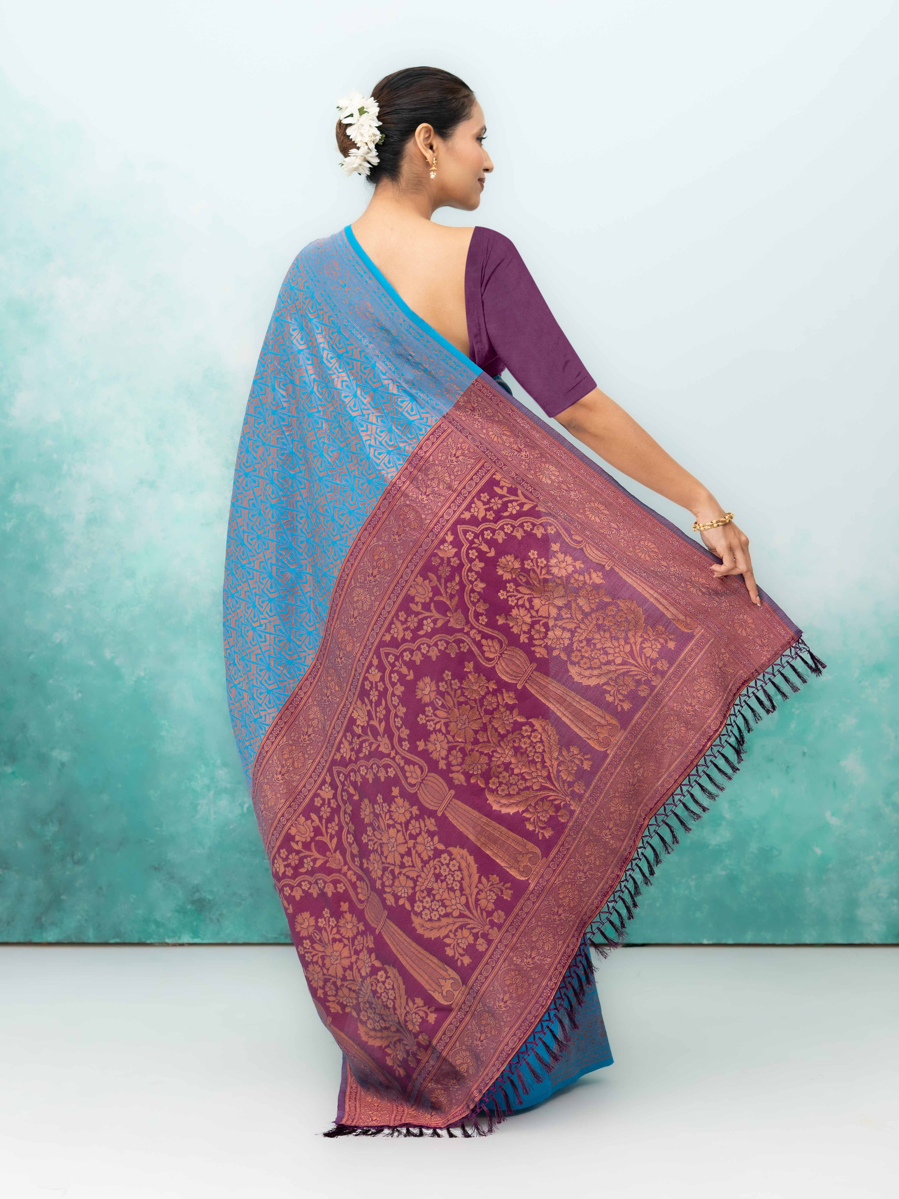 Sky Blue Poly Silk Saree