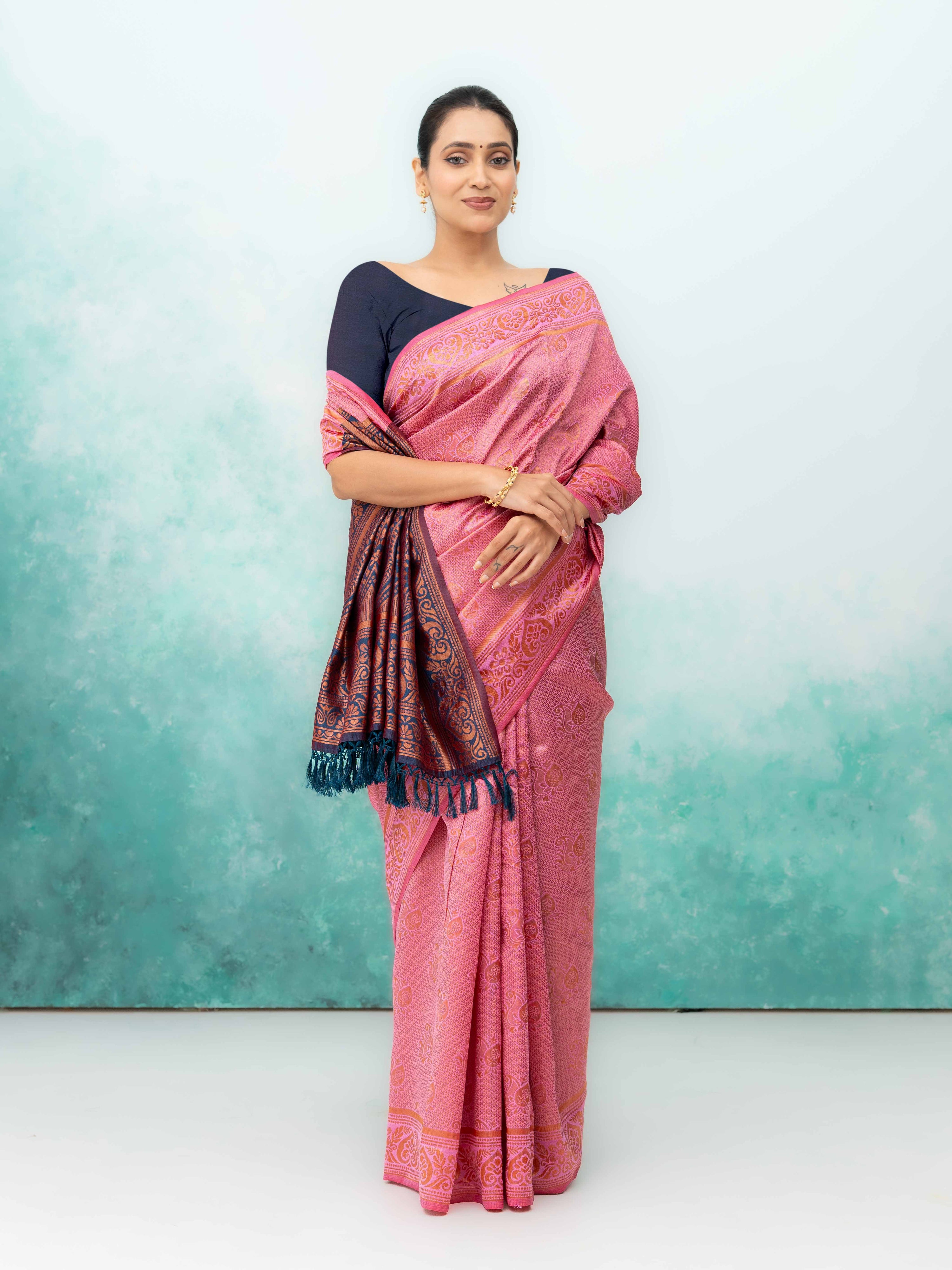 Light Pink Poly Silk Saree