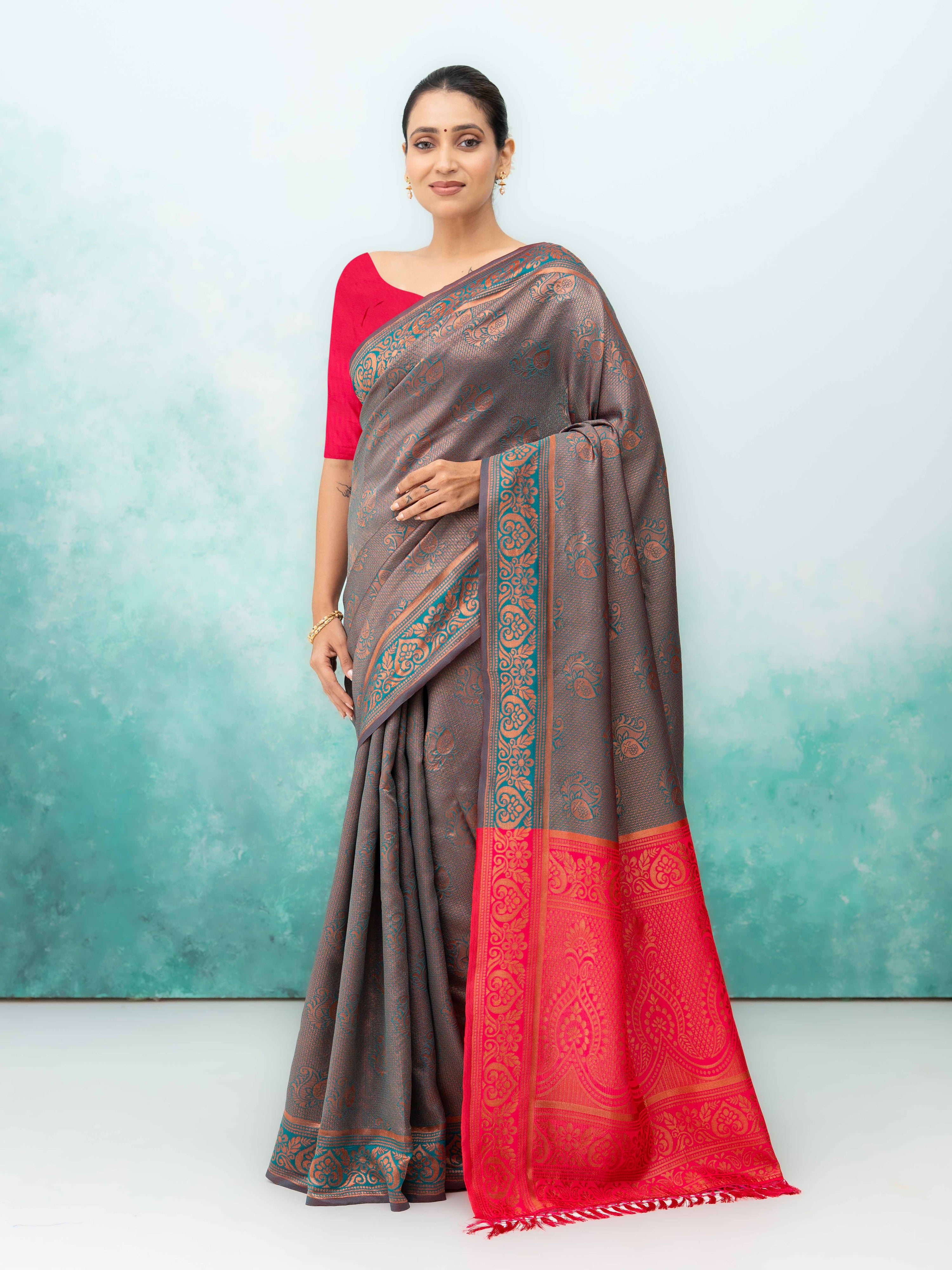 Gray Poly Silk Saree