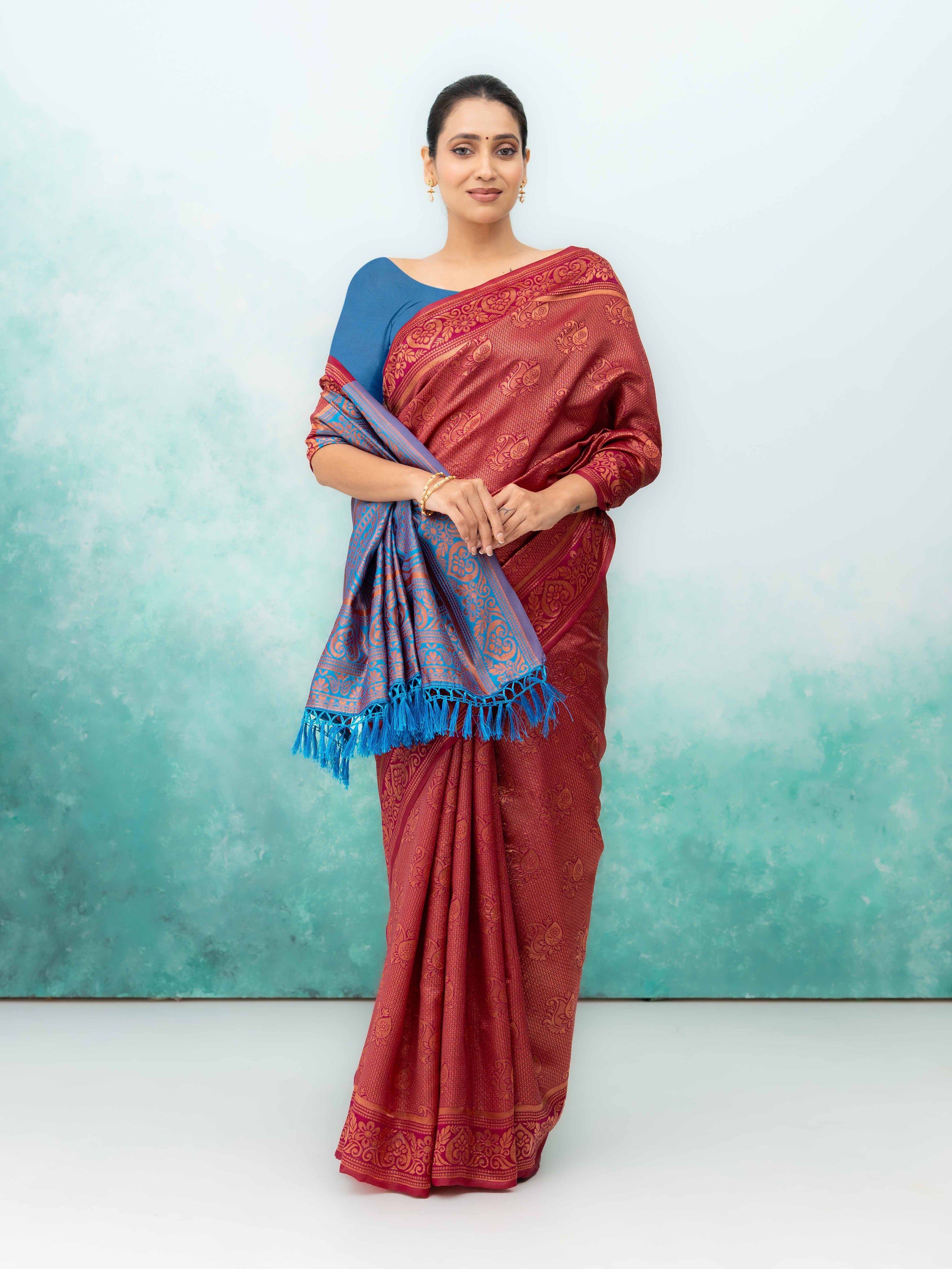 Maroon Poly Silk Saree