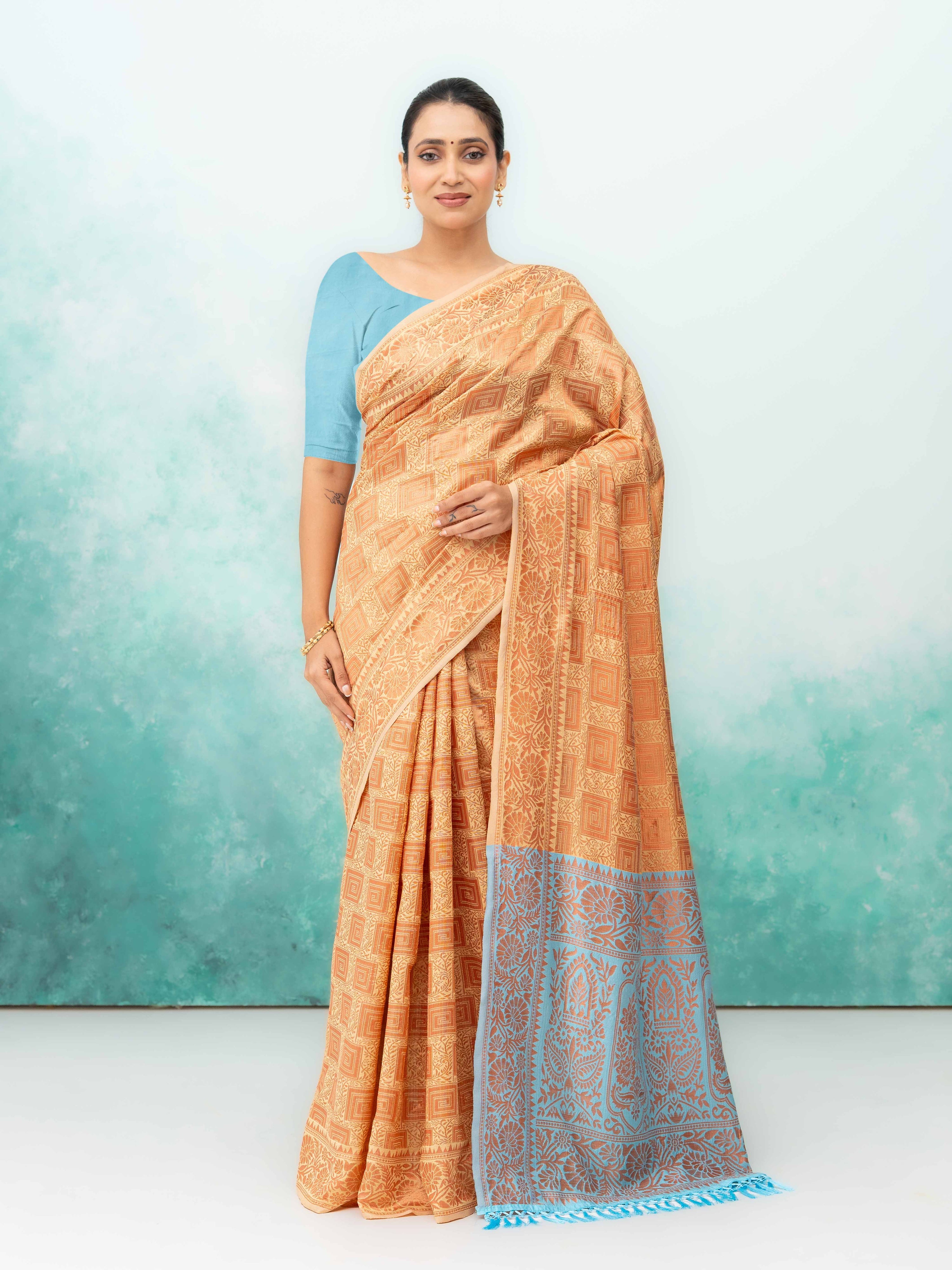 Cream Poly Silk Saree
