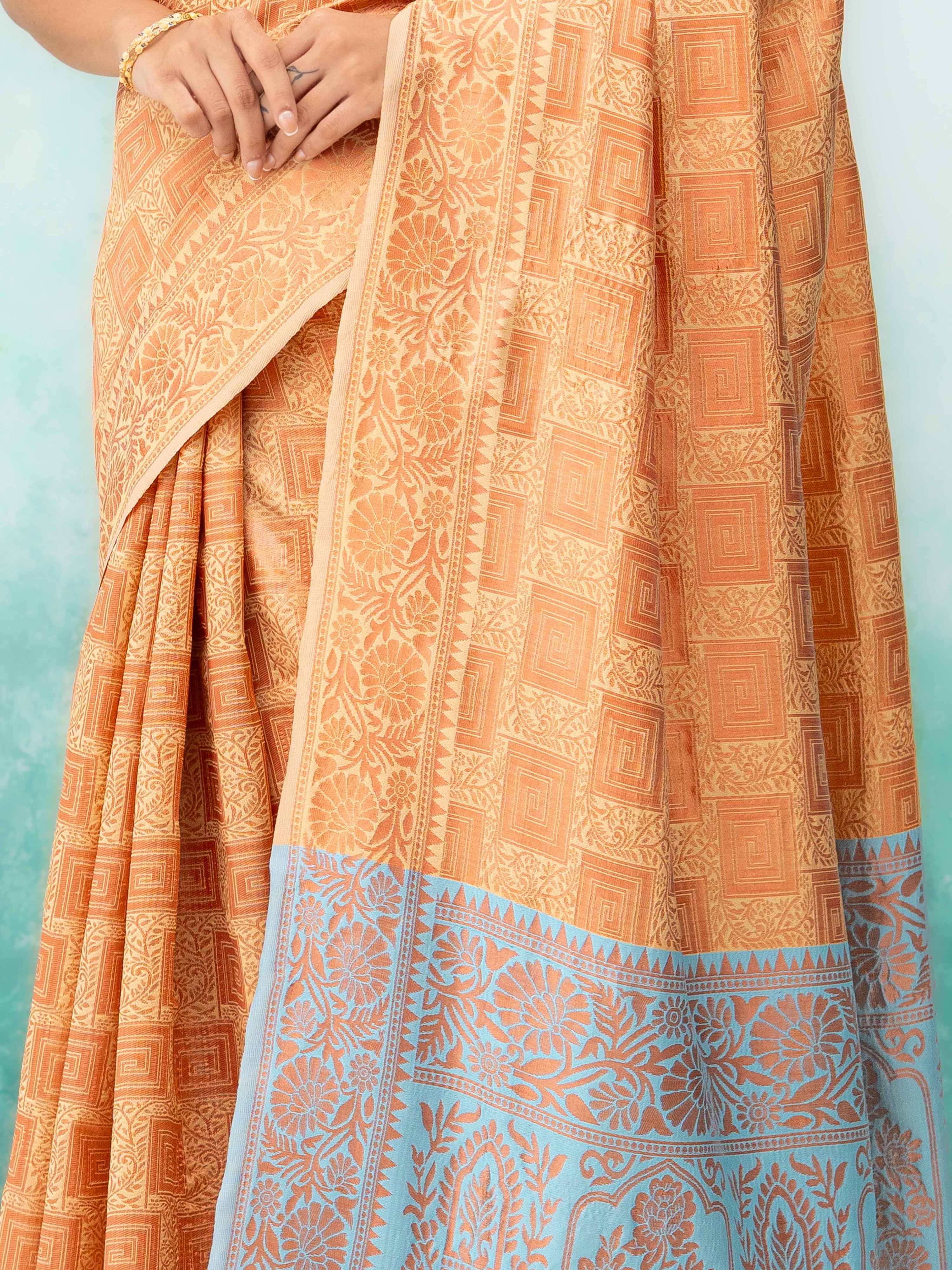 Cream Poly Silk Saree