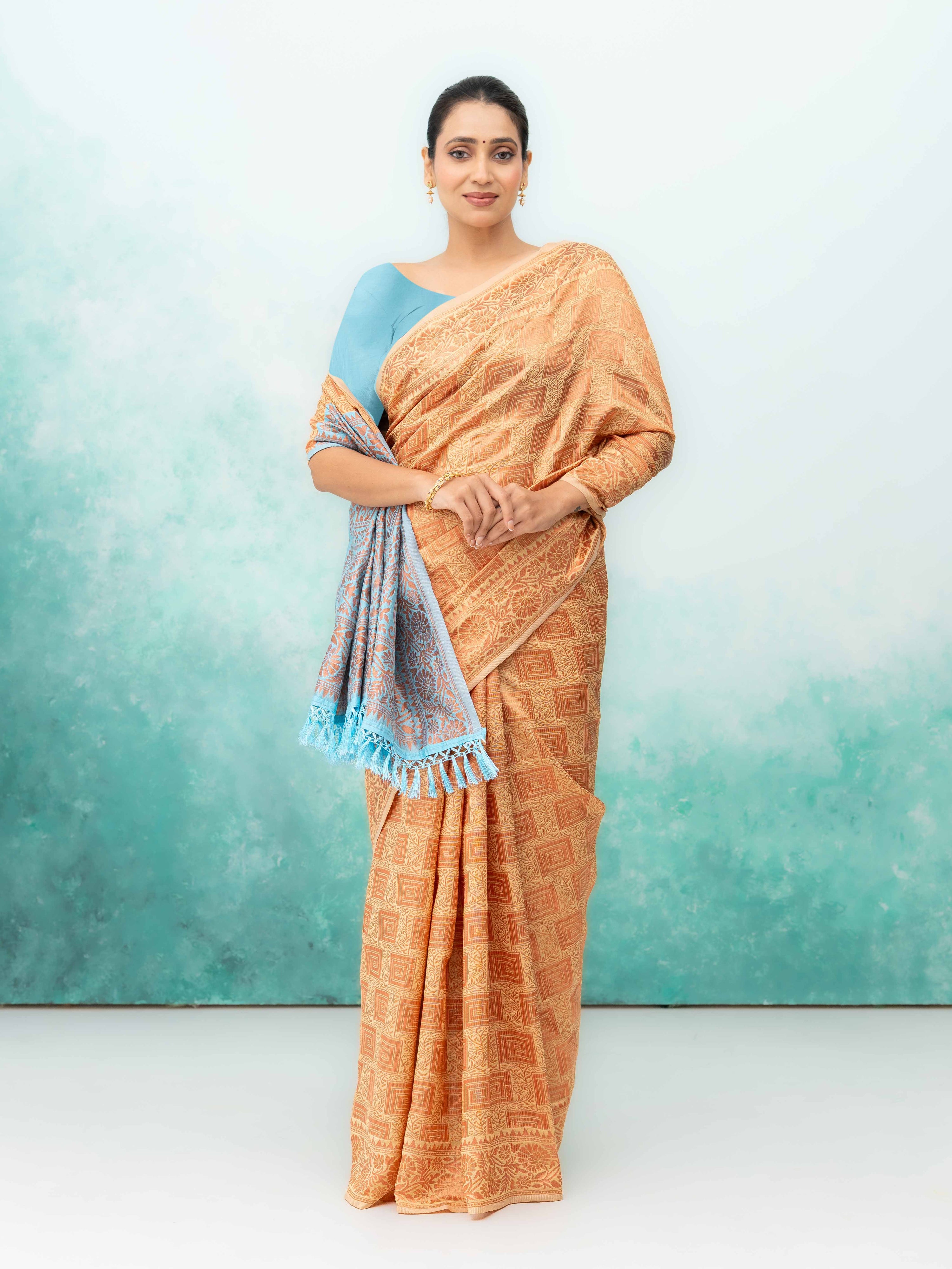 Cream Poly Silk Saree