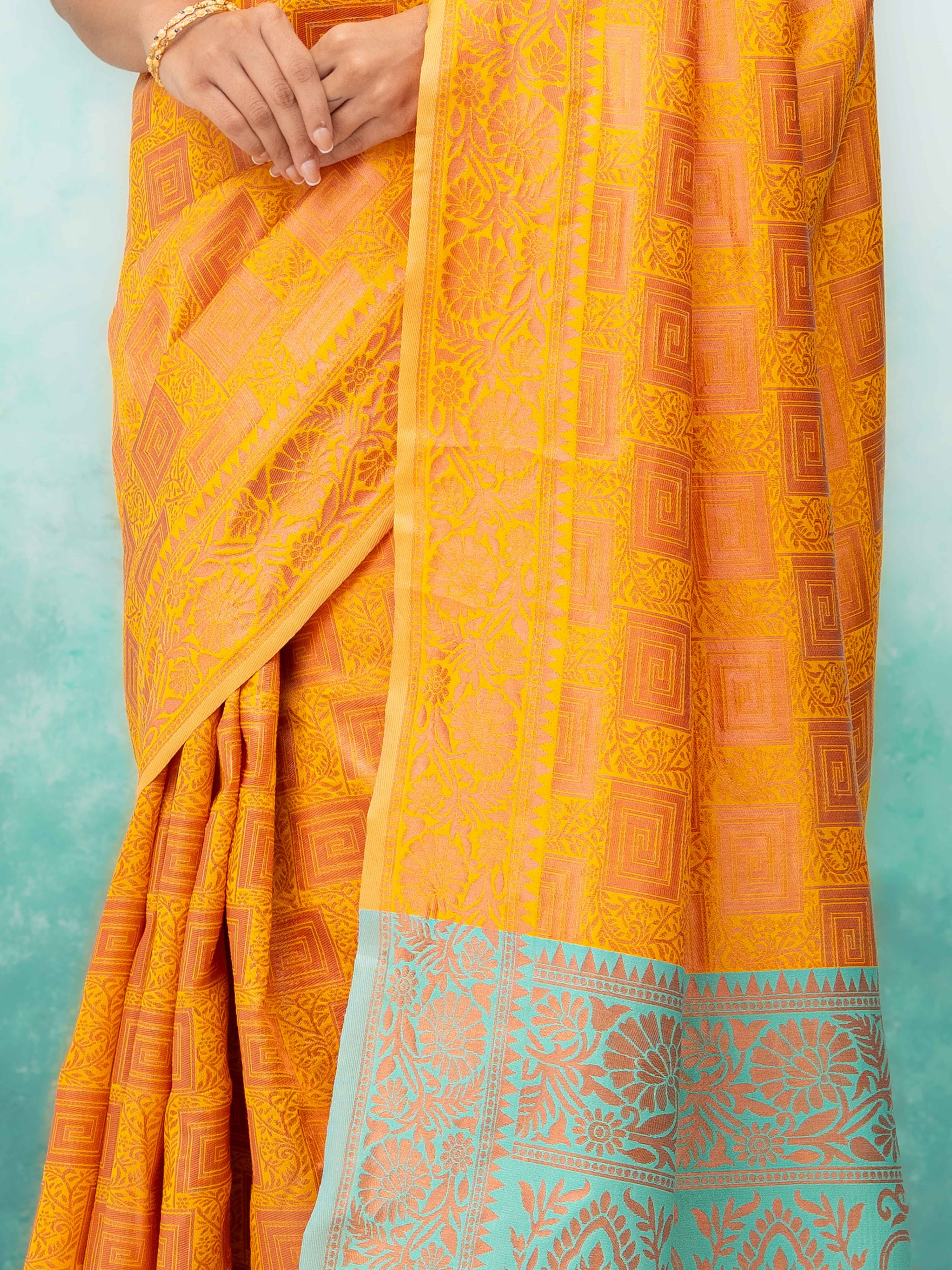 Yellow Poly Silk Saree