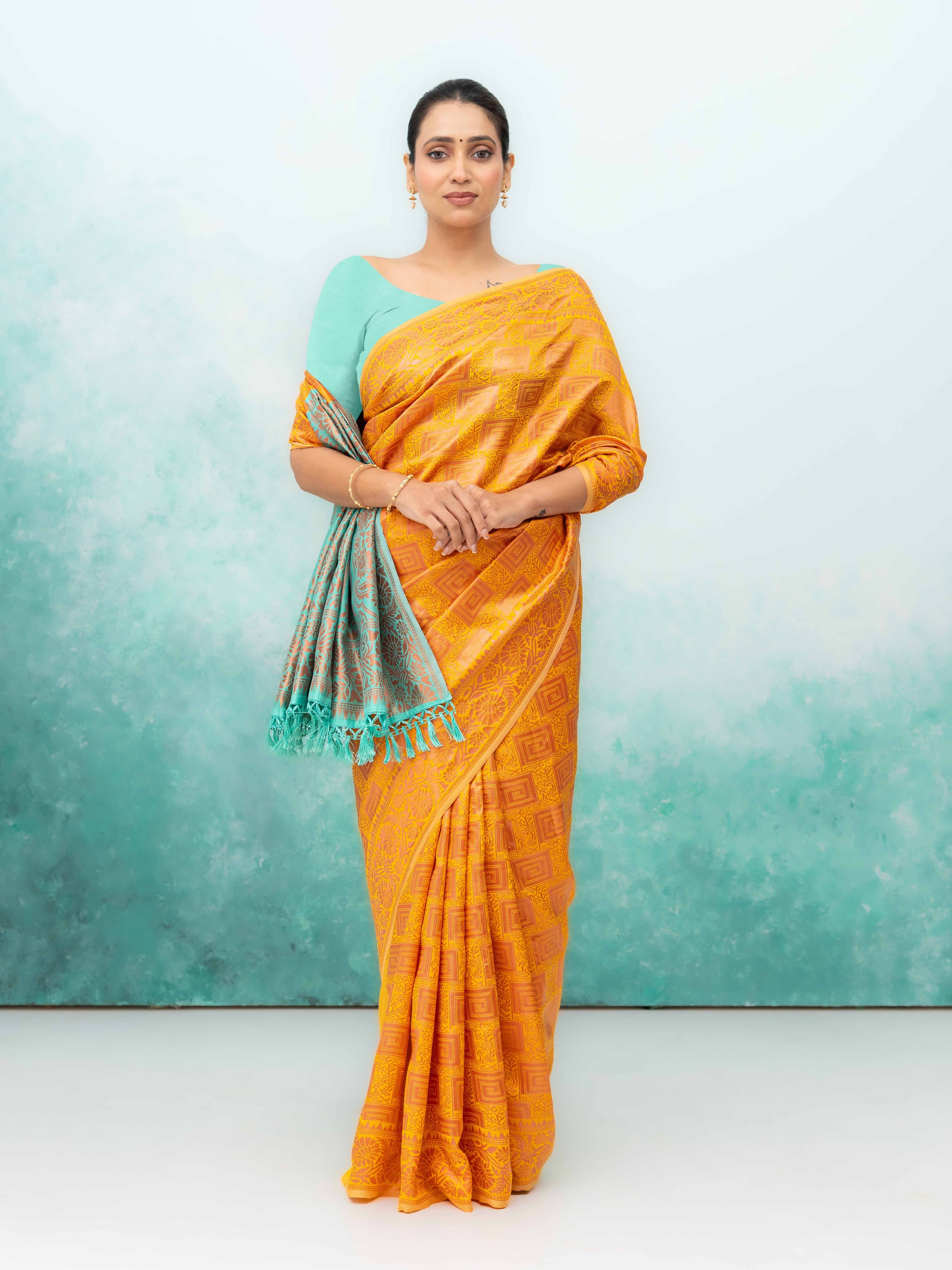 Yellow Poly Silk Saree
