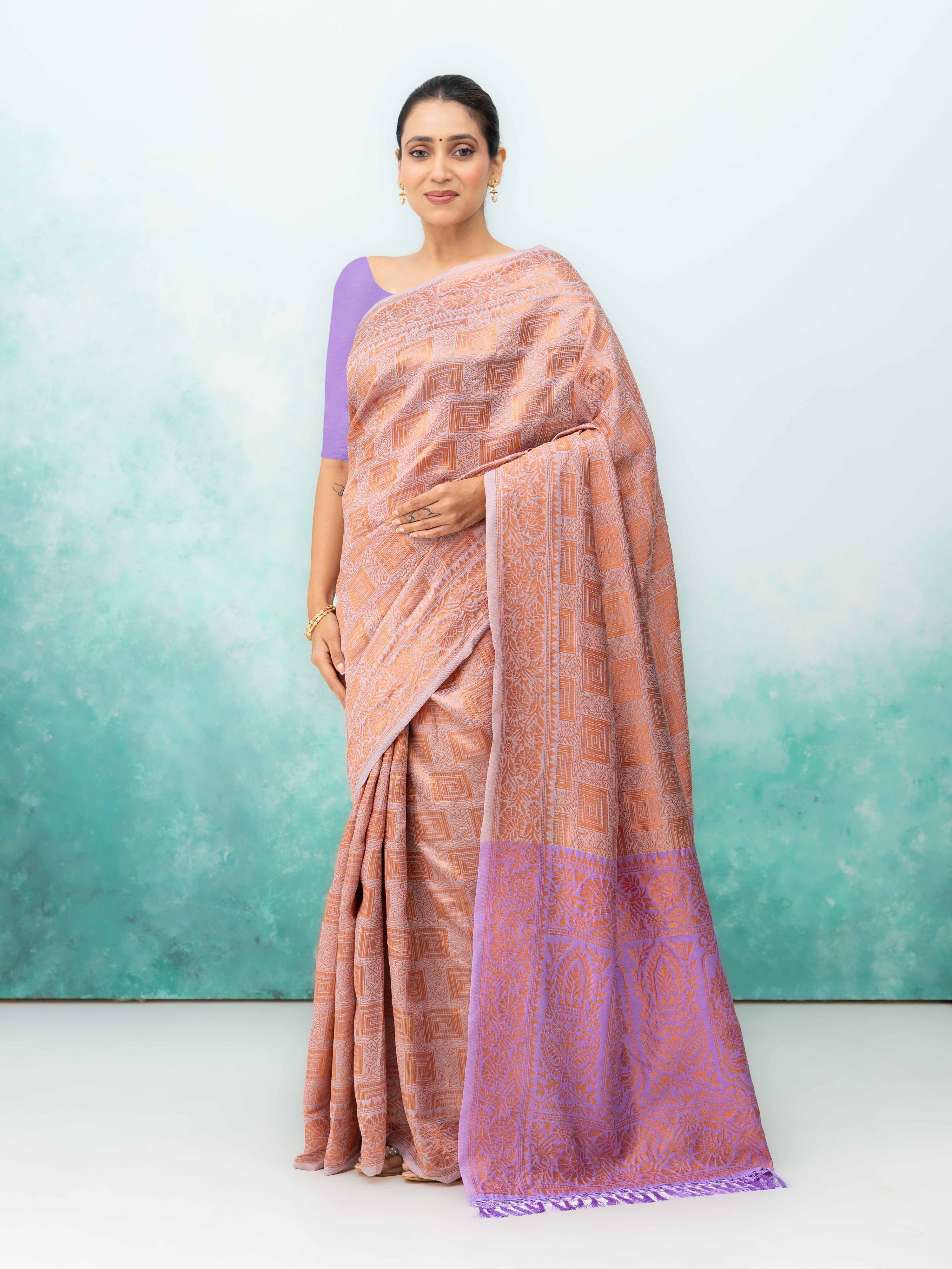Peach Poly Silk Saree