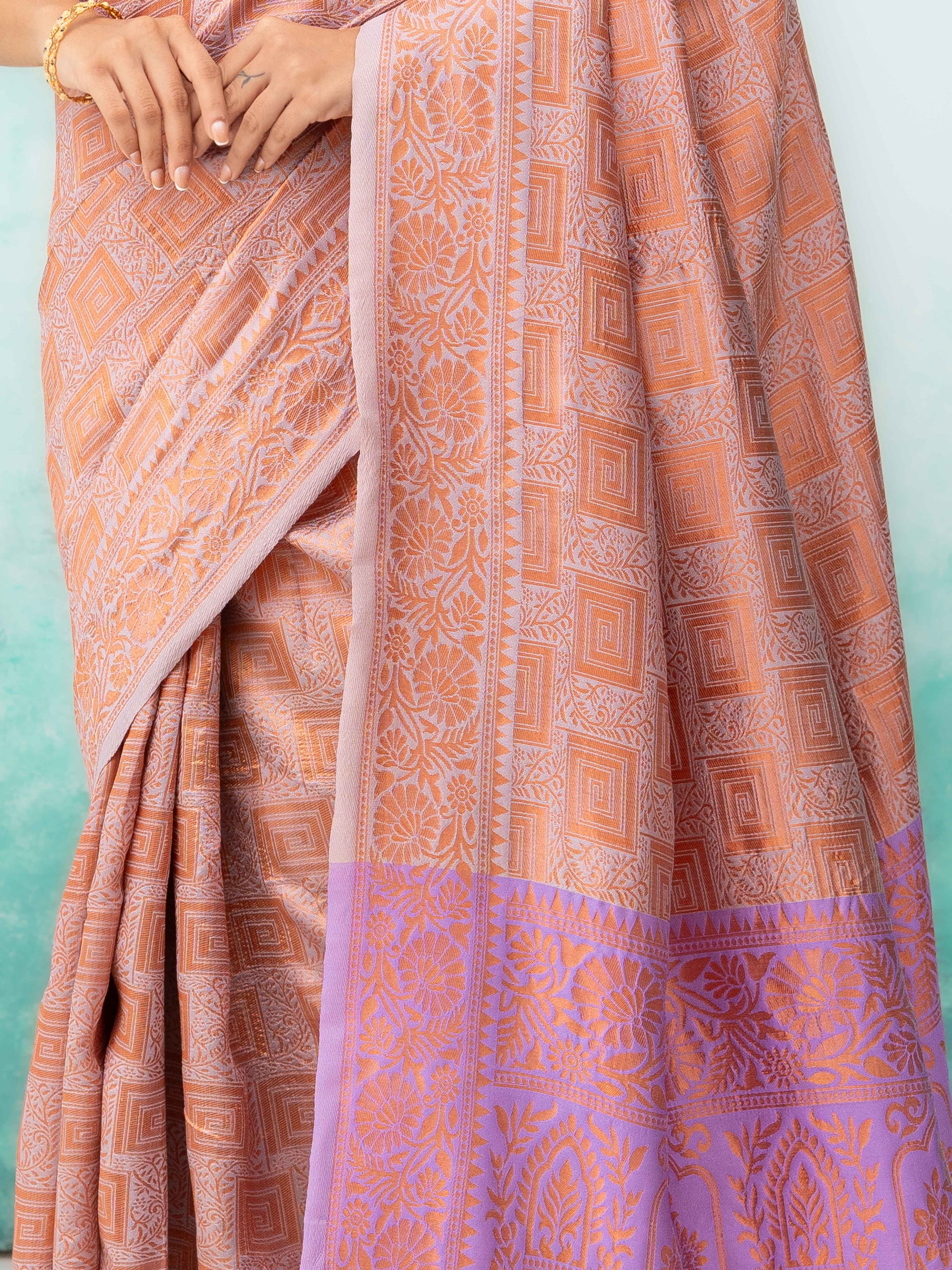 Peach Poly Silk Saree