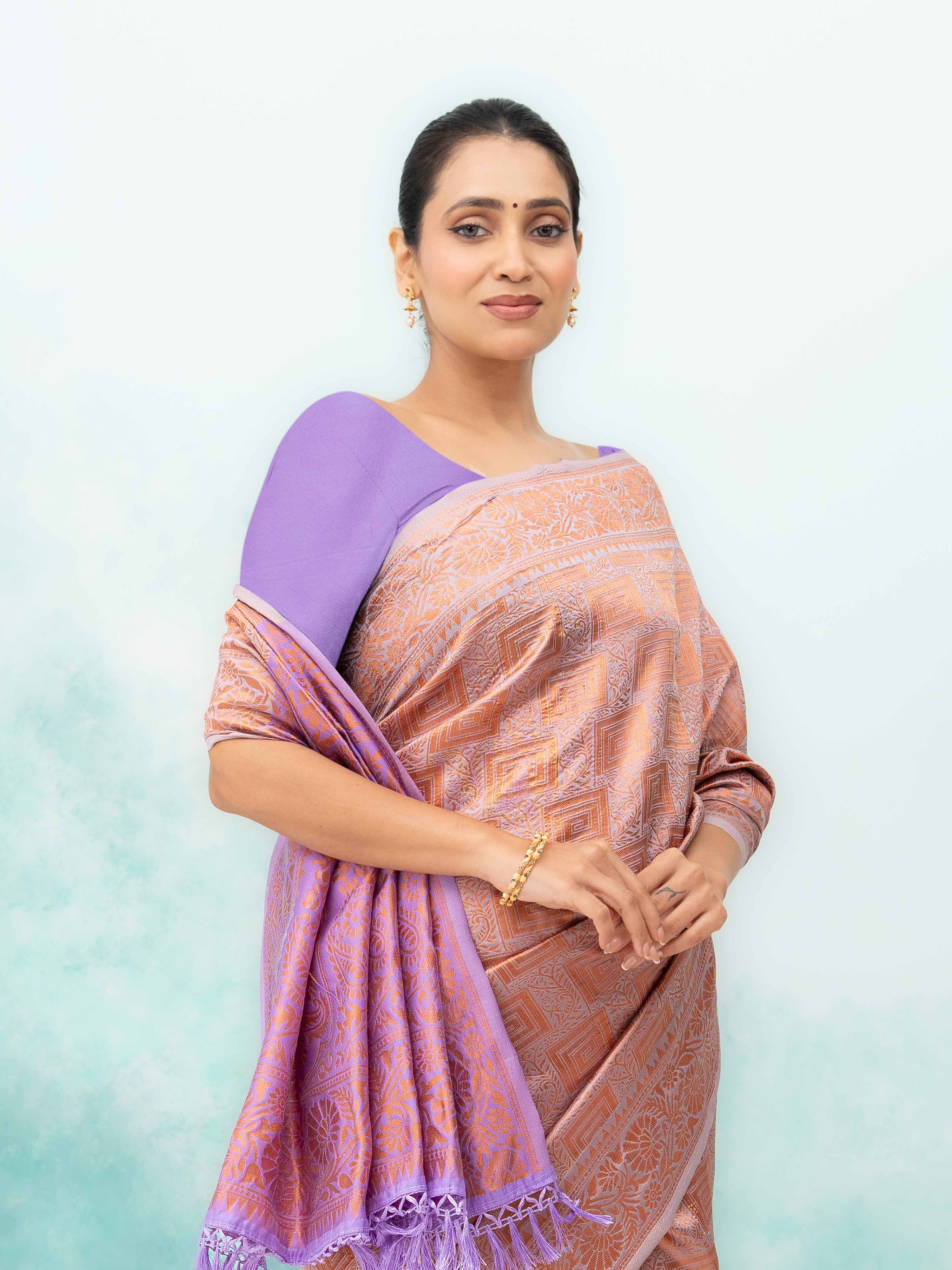 Peach Poly Silk Saree