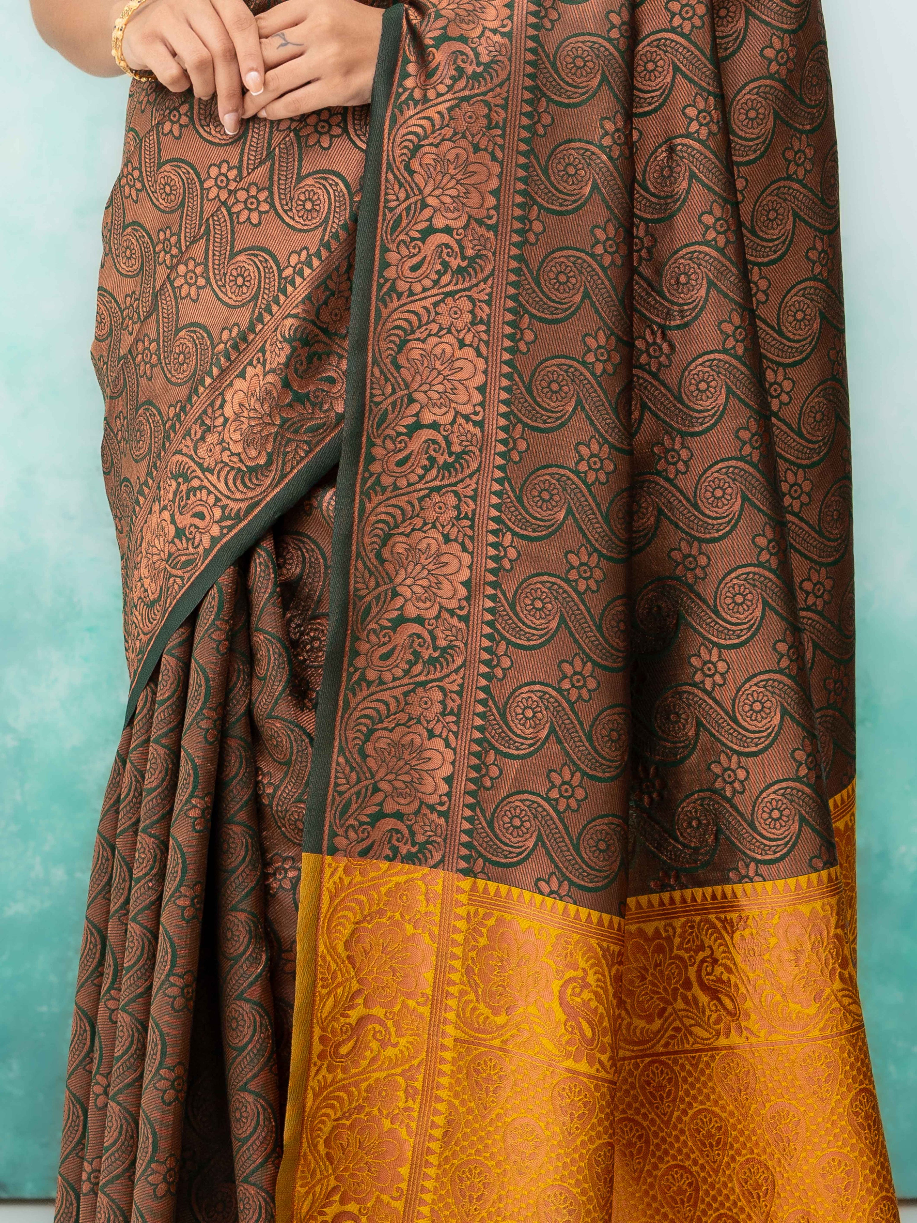 Dark Green Poly Silk Saree