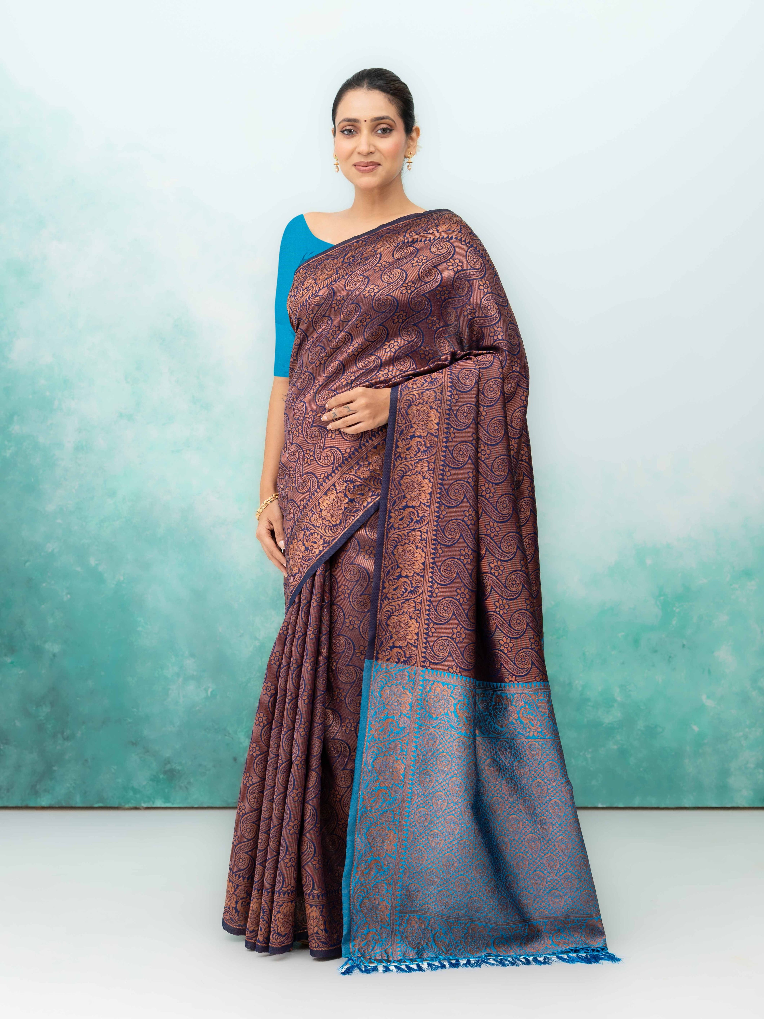 Navy Blue Poly Silk Saree