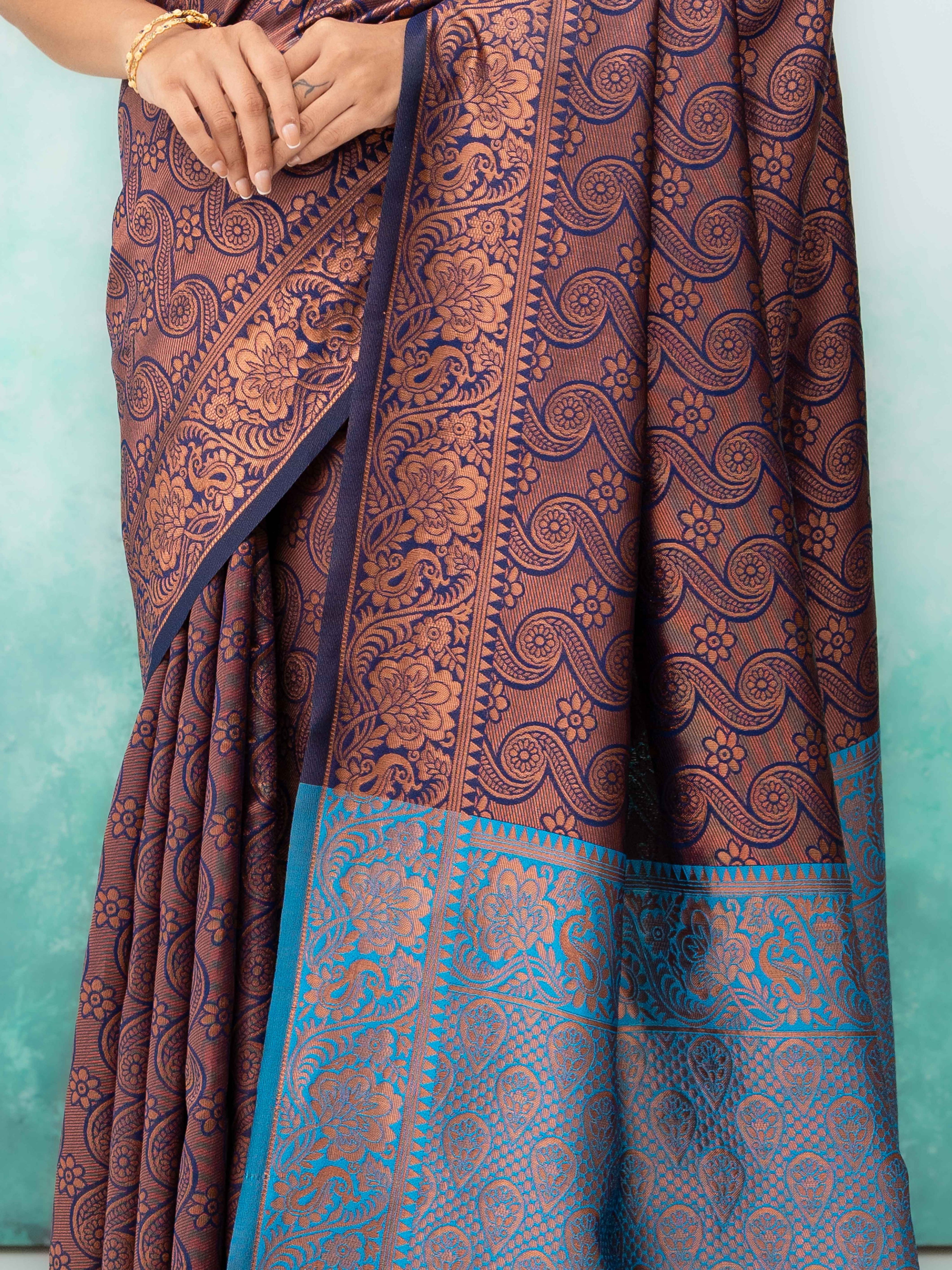 Navy Blue Poly Silk Saree