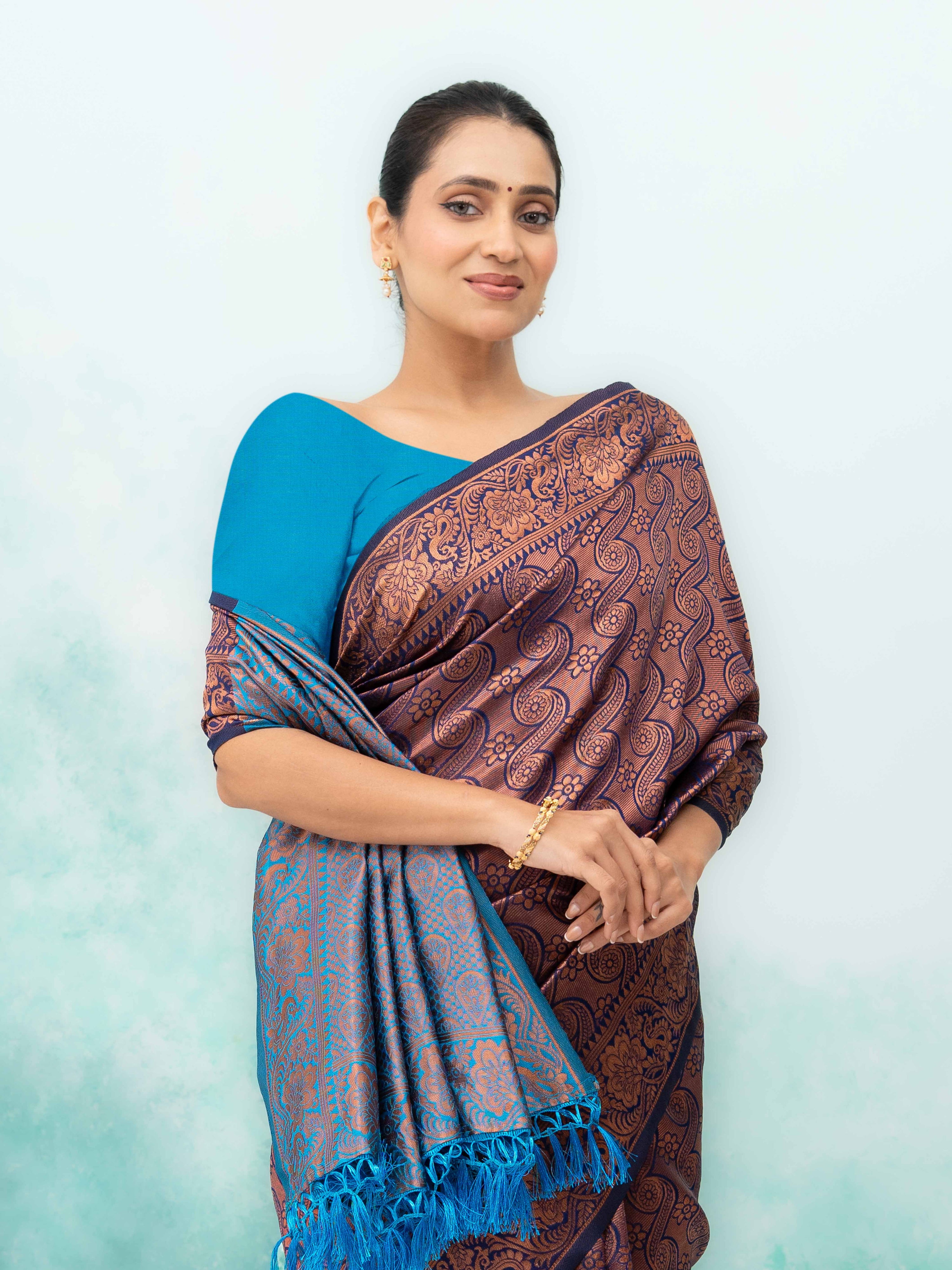 Navy Blue Poly Silk Saree