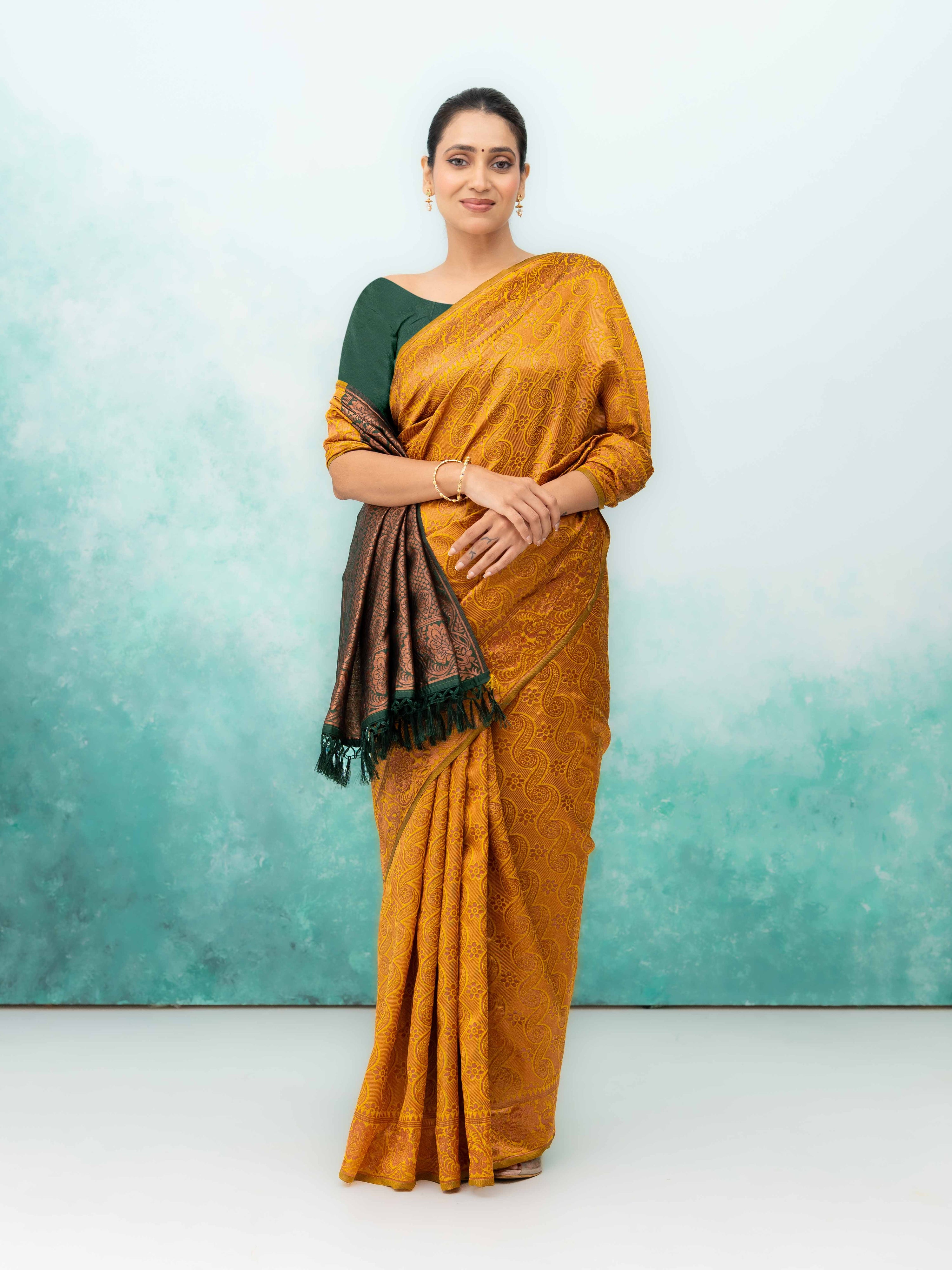 Yellow Poly Silk Saree