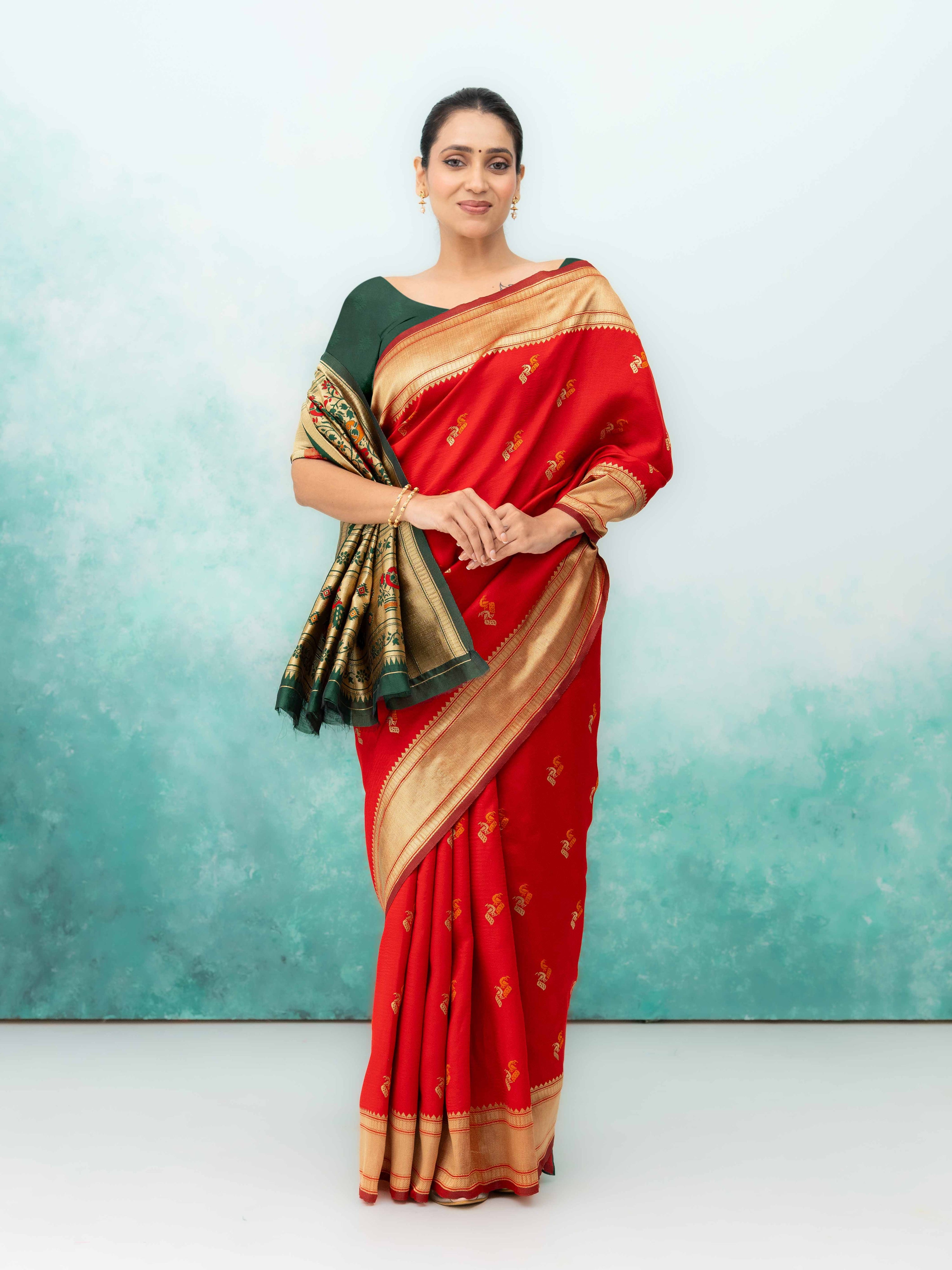 Red & Green Paithani Silk Saree