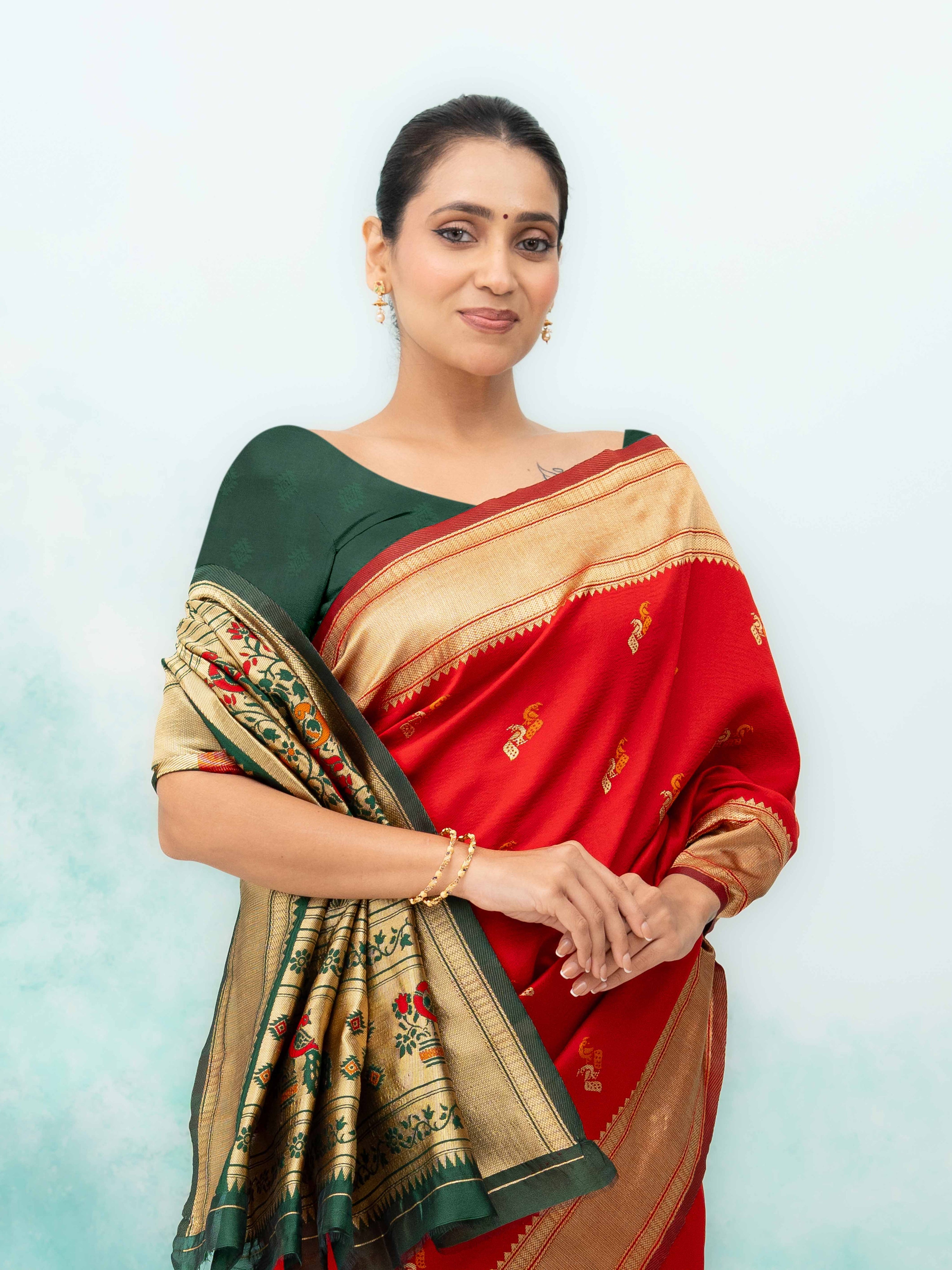 Red & Green Paithani Silk Saree