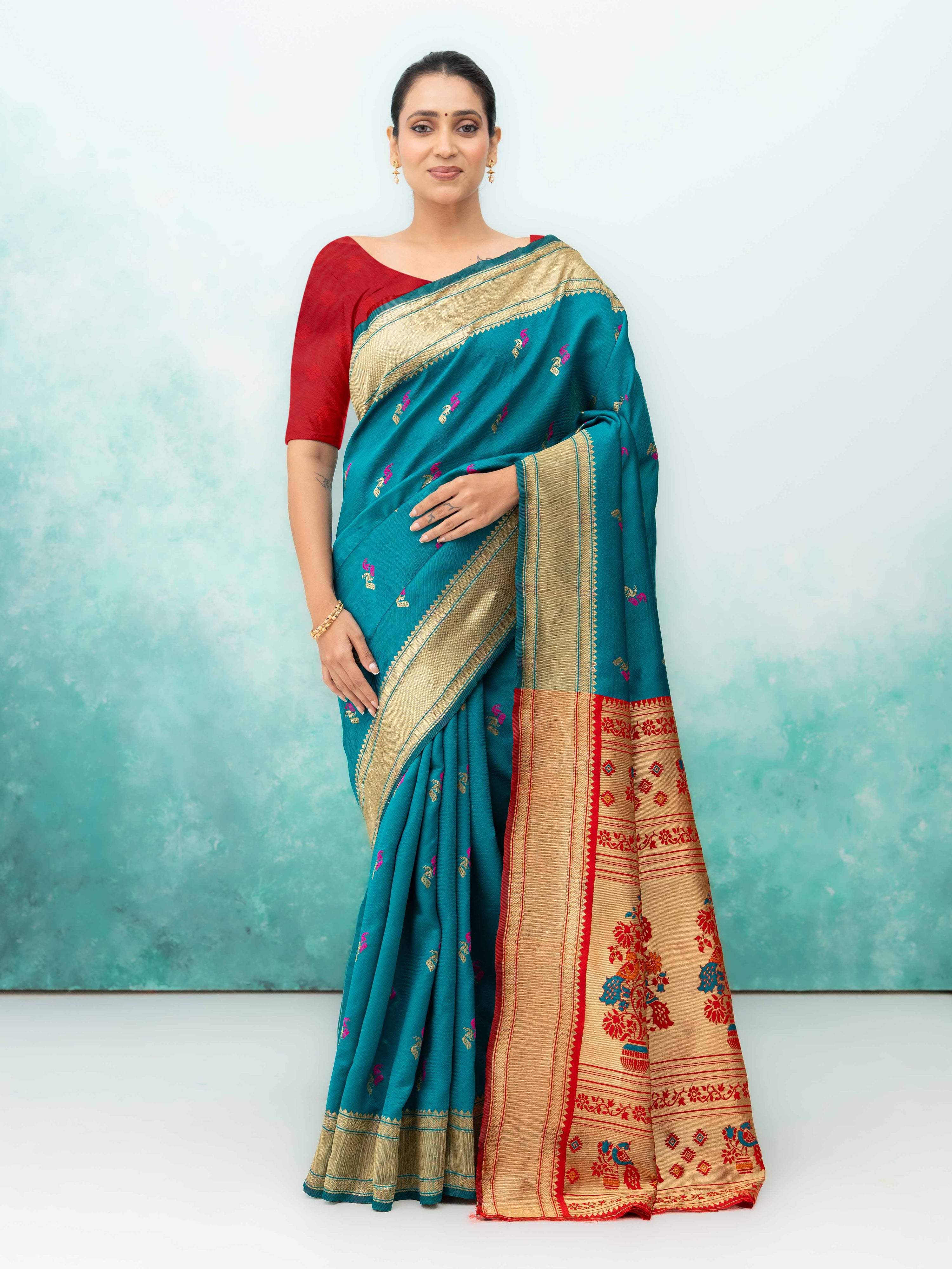 Blue & Red Paithani Silk Saree