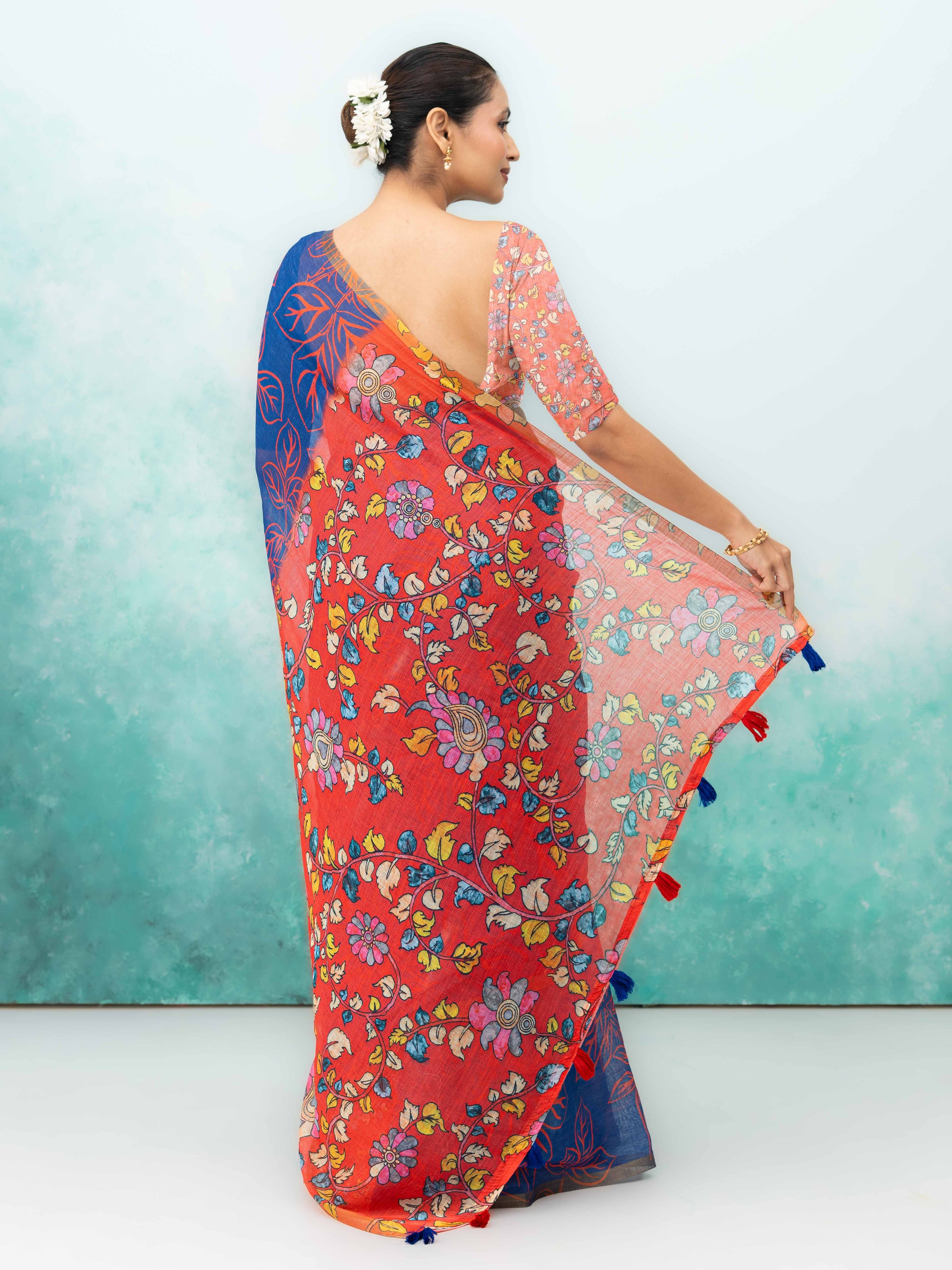 Blue Cotton Linen Saree