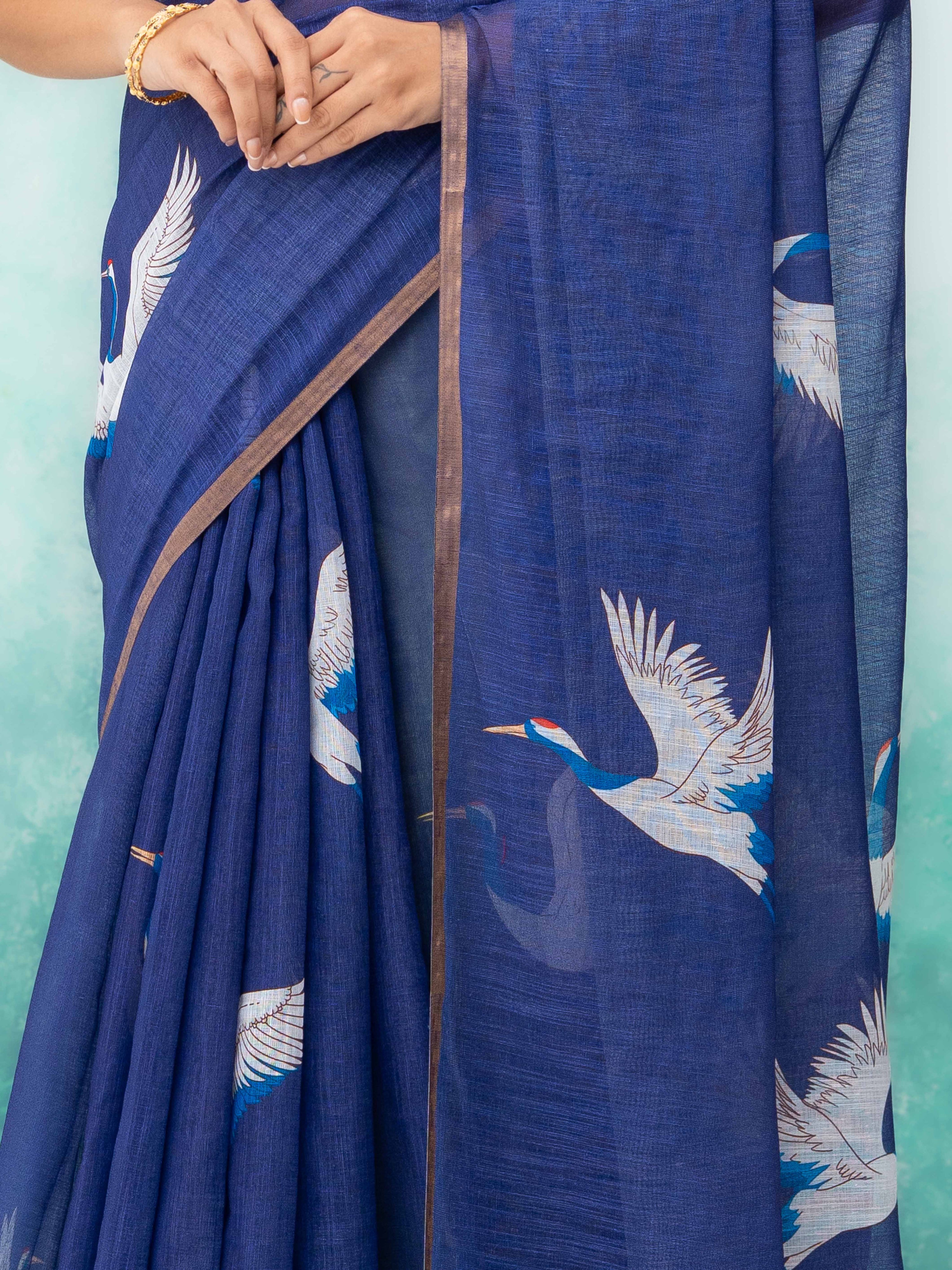 Royal Blue Cotton Linen Saree