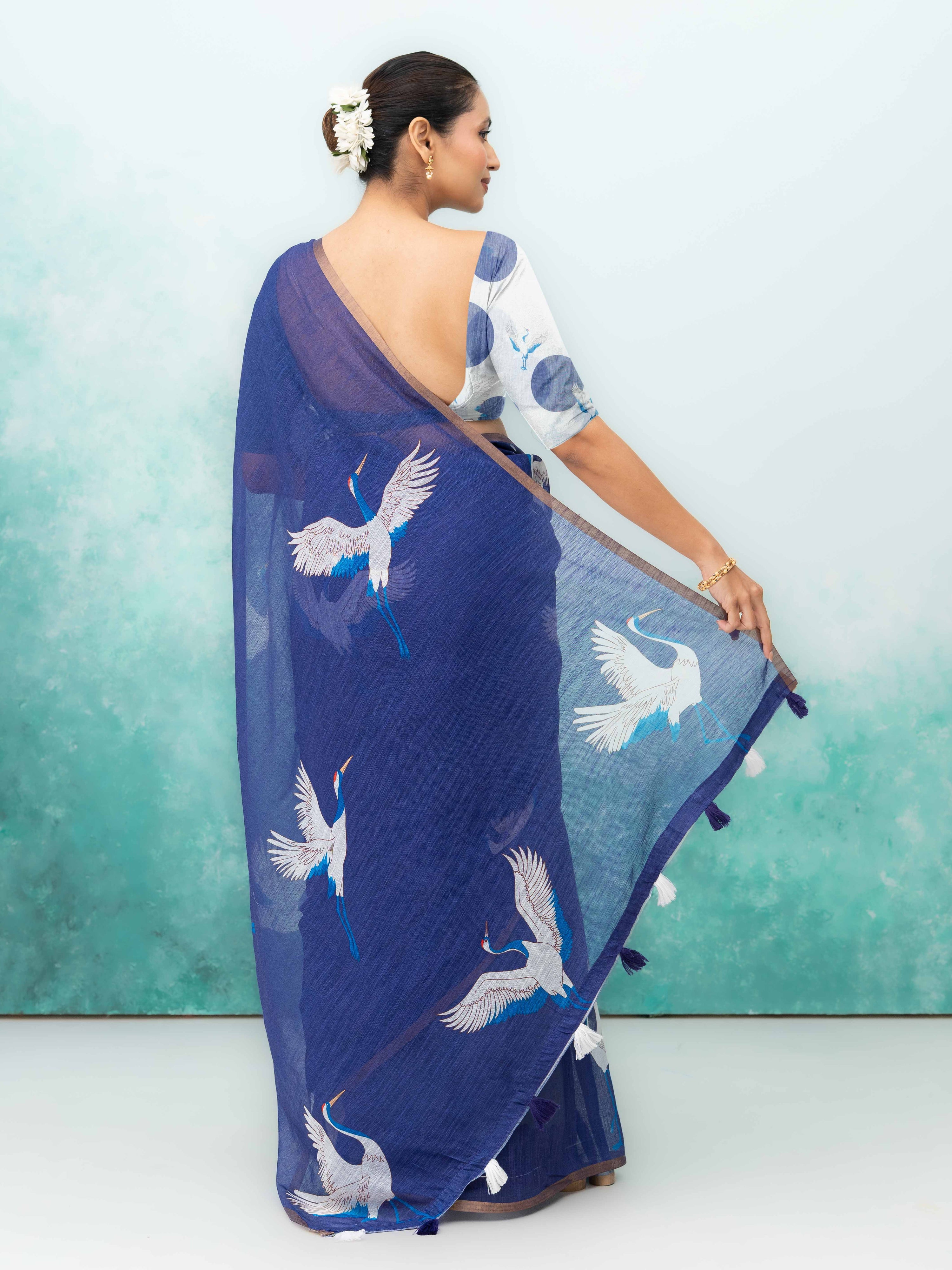 Royal Blue Cotton Linen Saree