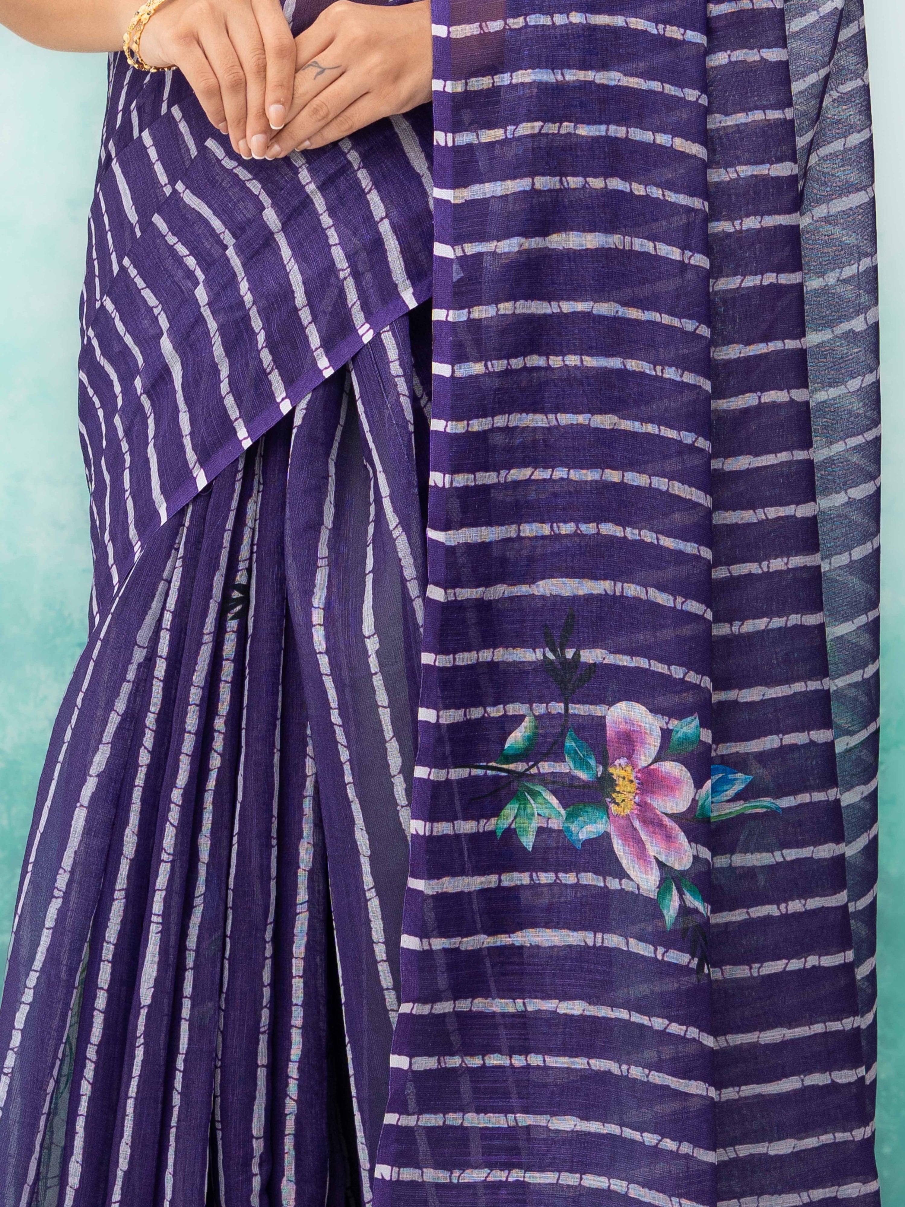 Navy Blue Cotton Linen Saree