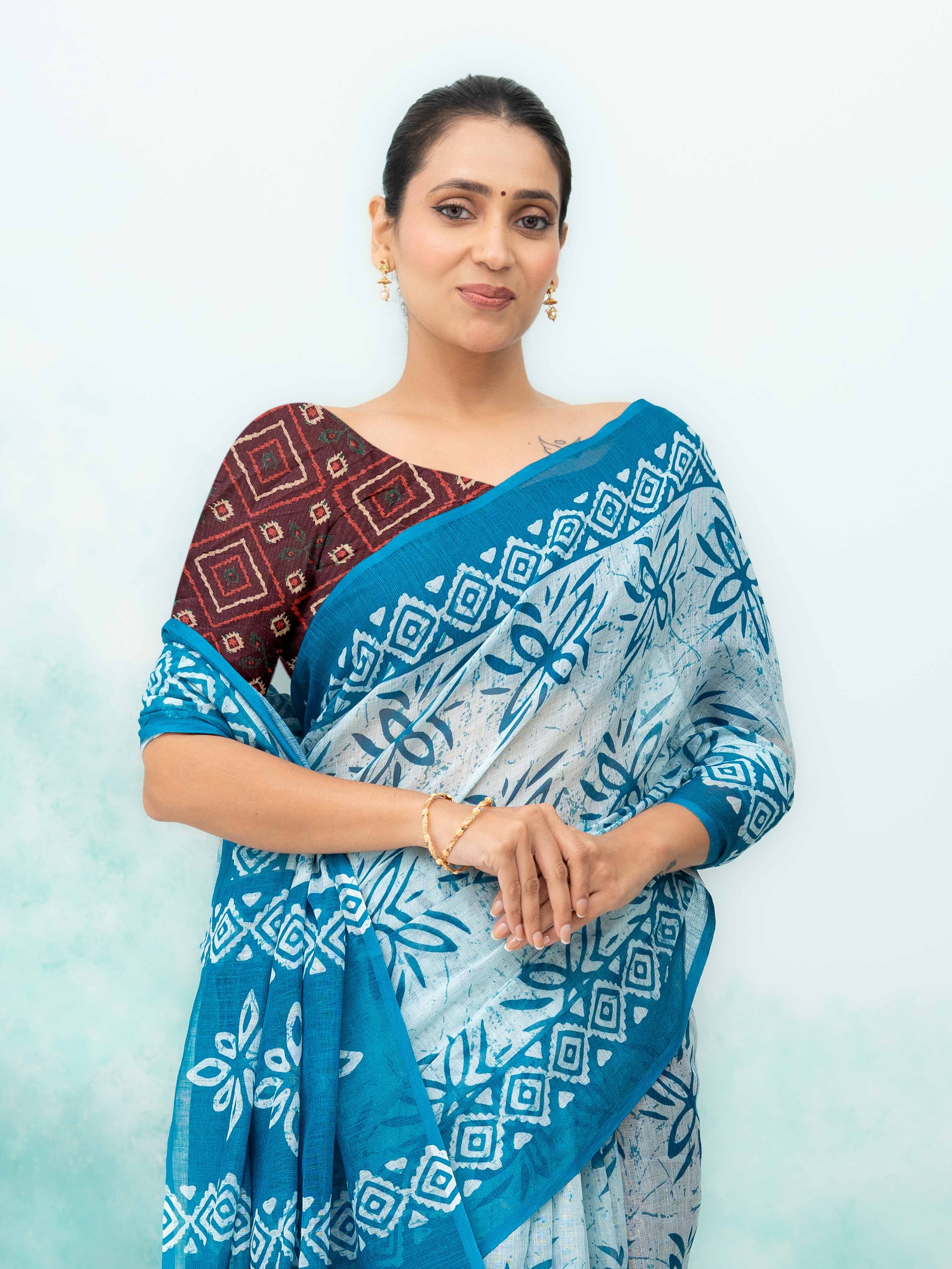 Blue Cotton Linen Saree