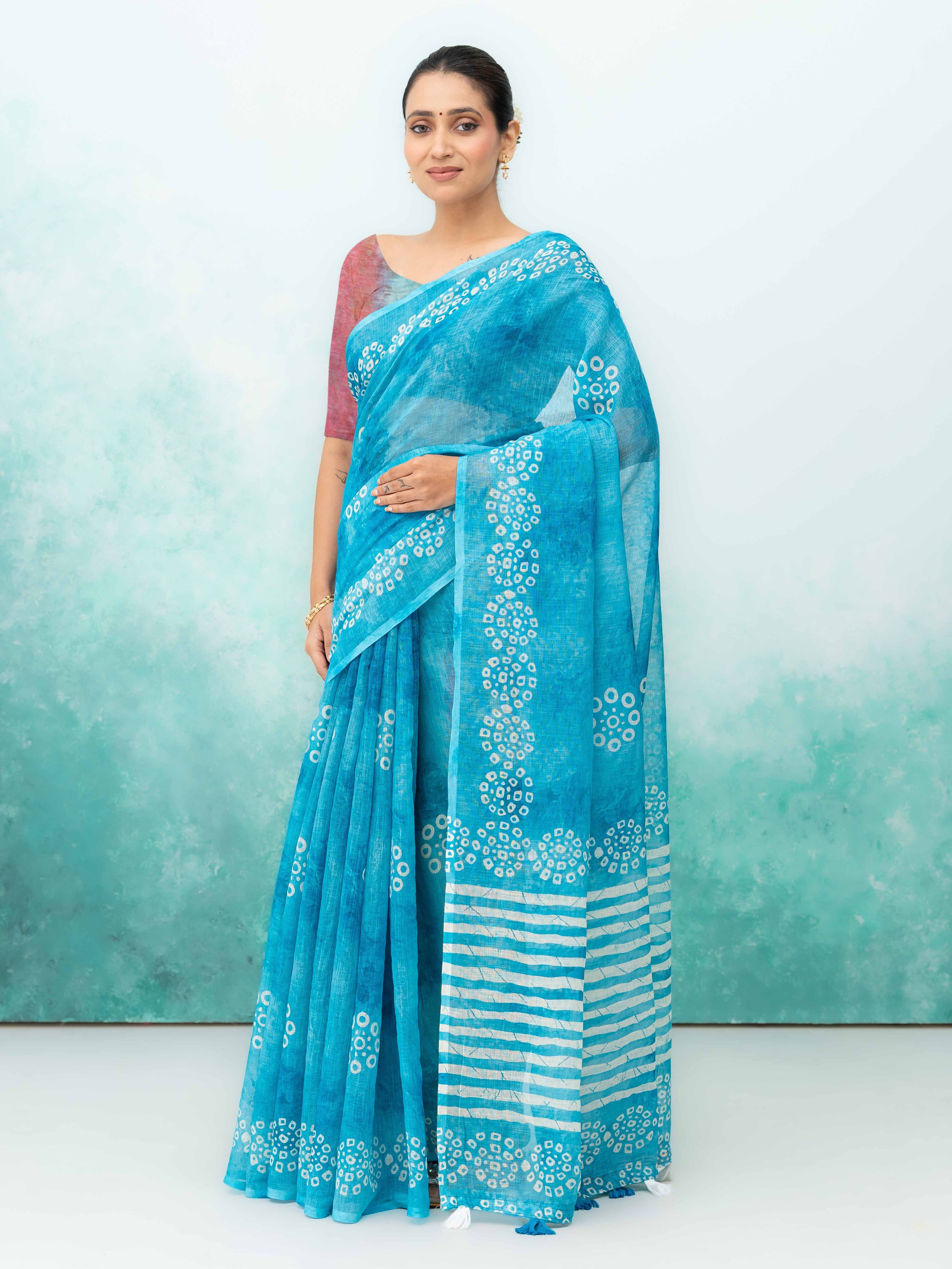 Blue Cotton Linen Saree