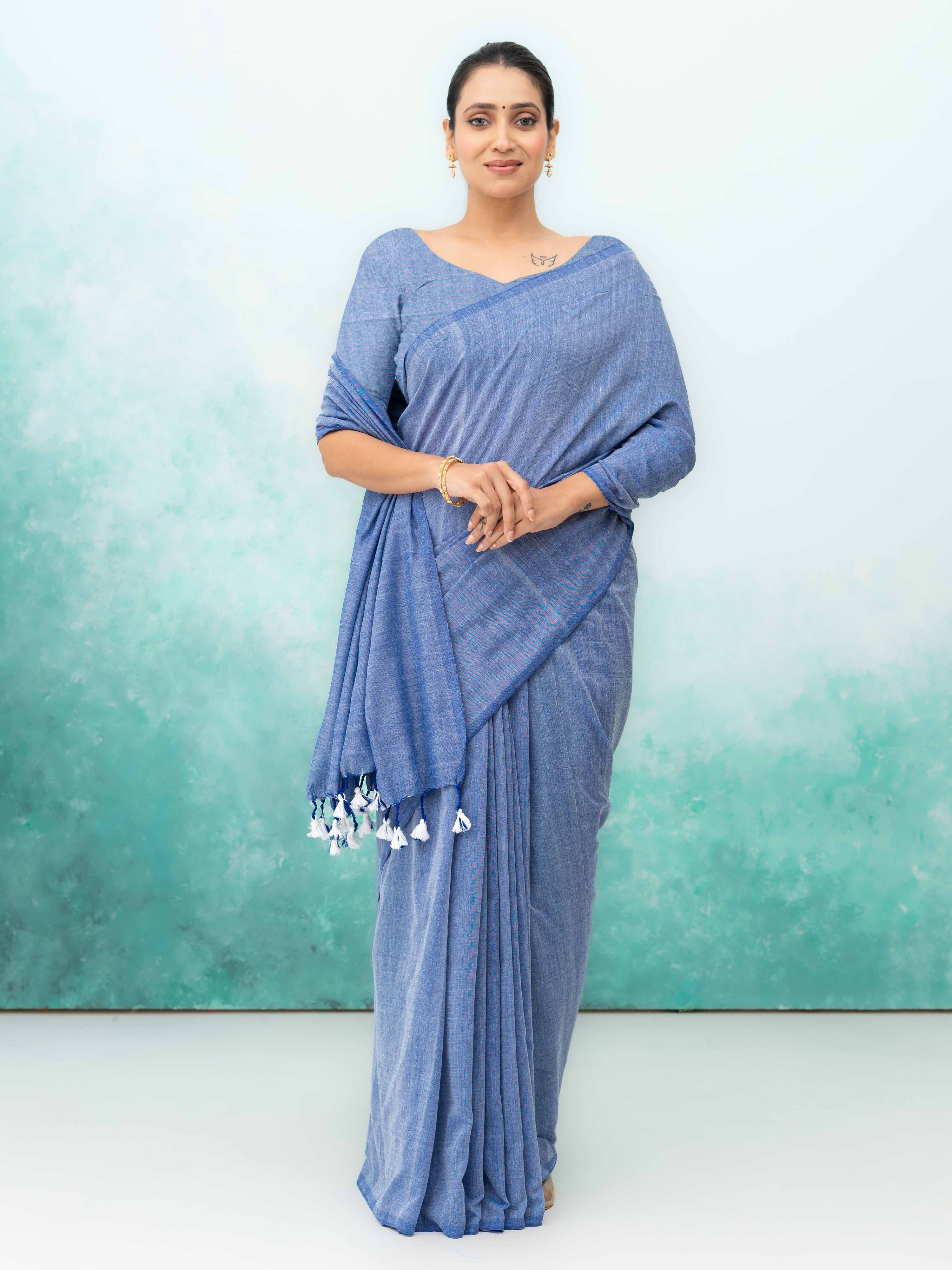 Lilac Khadi Cotton Saree