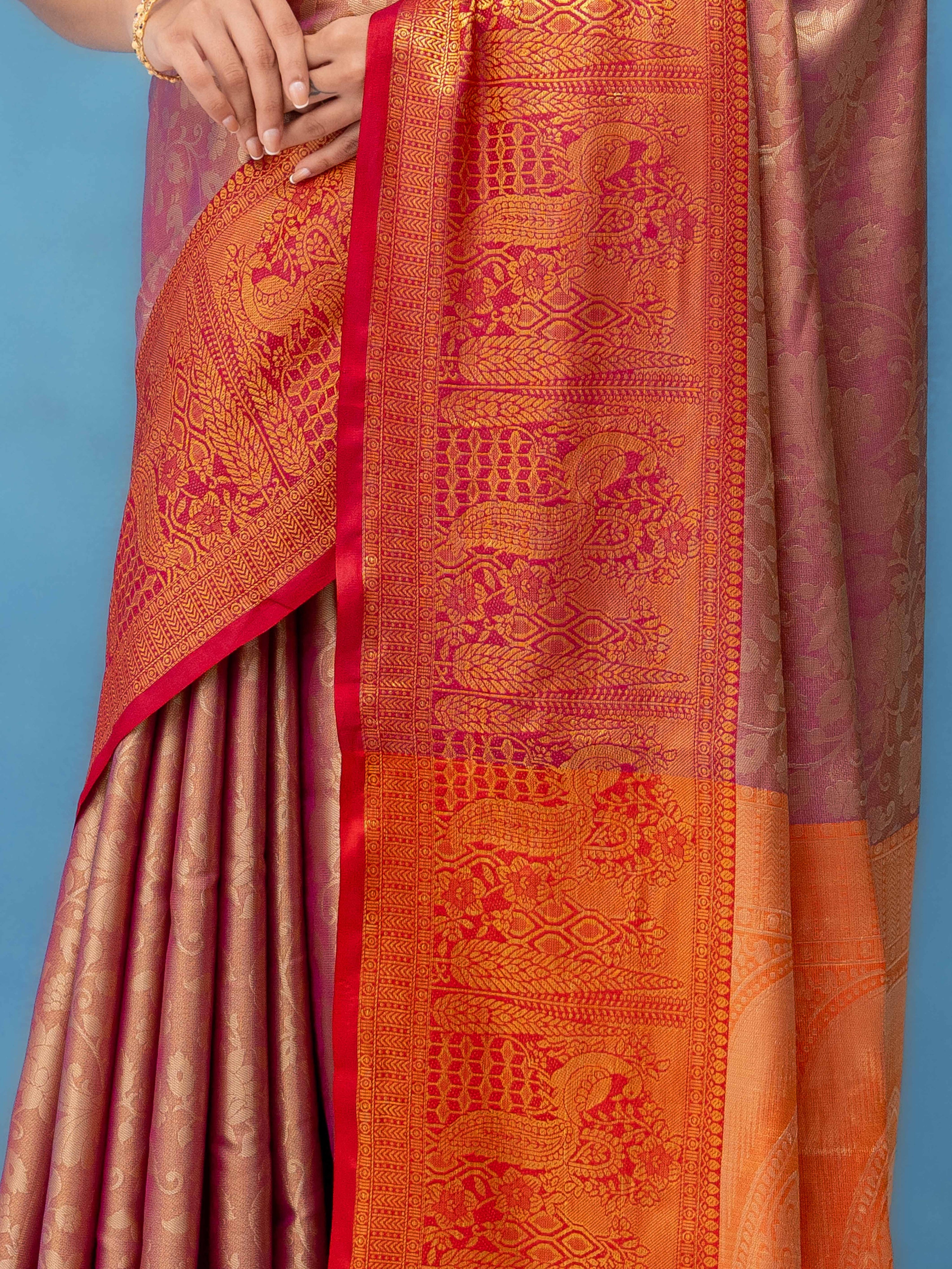 Rose Gold Kalamkari Silk Saree