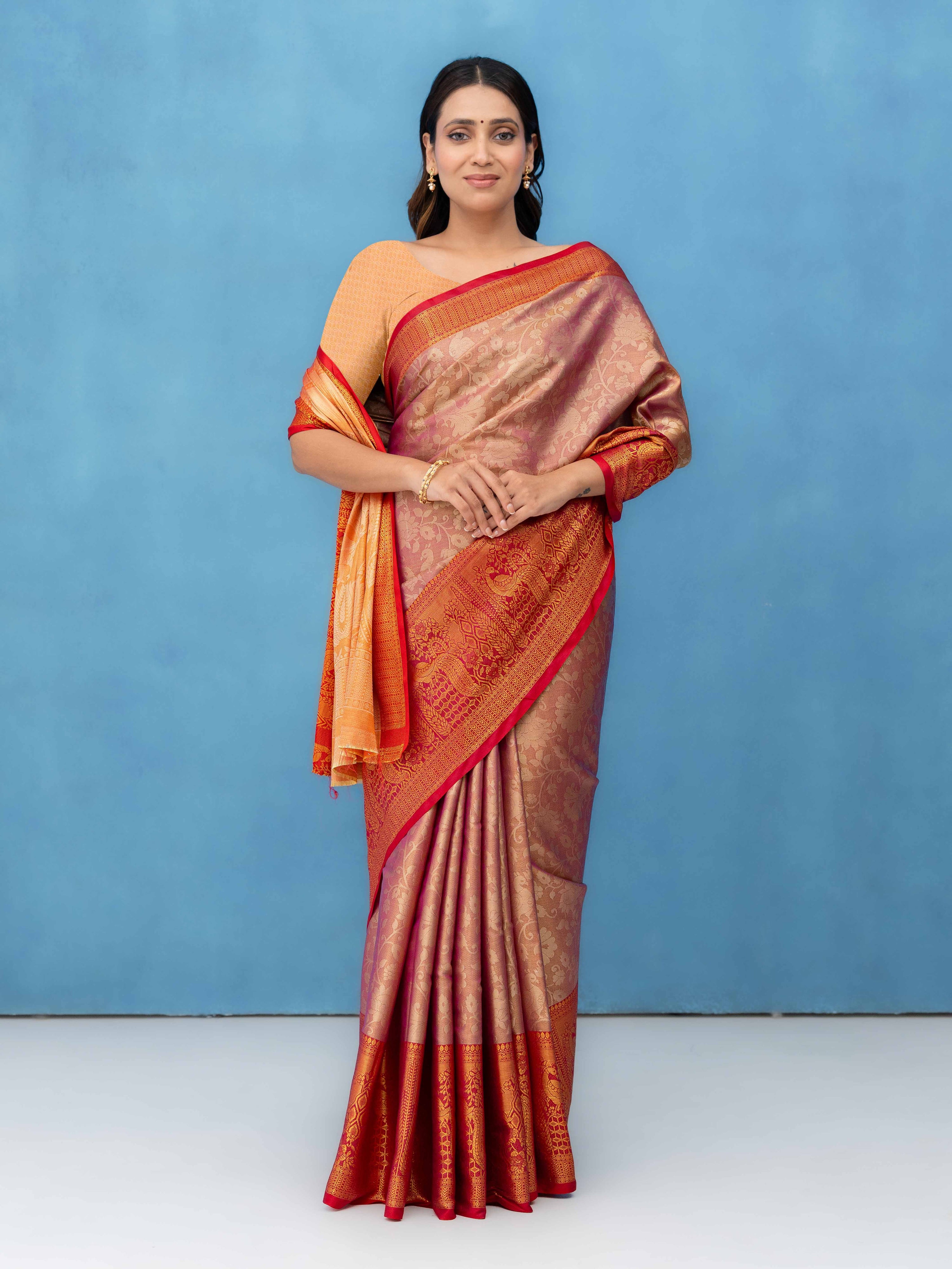 Rose Gold Kalamkari Silk Saree