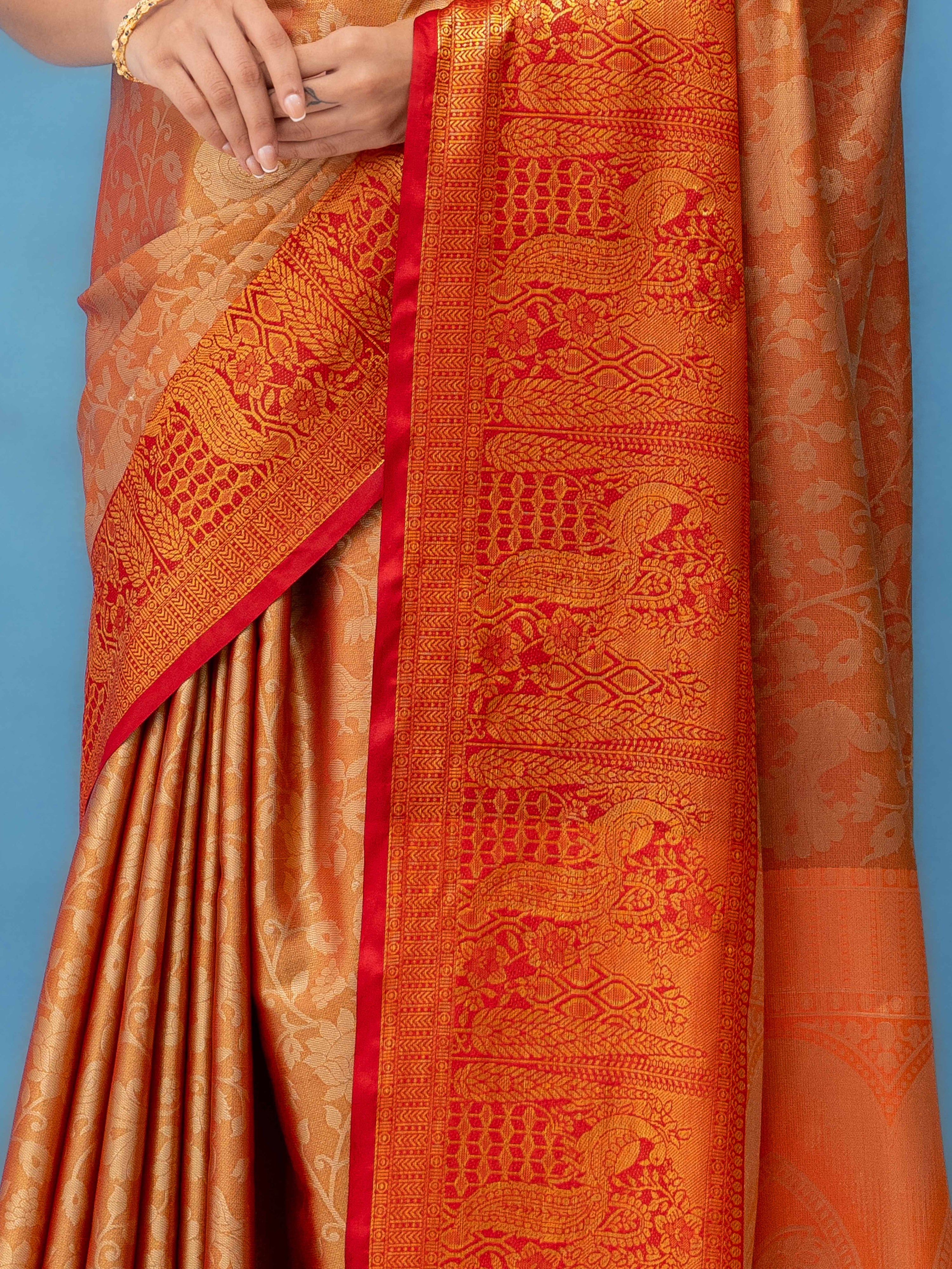 Peach Gold Kalamakari Silk Saree