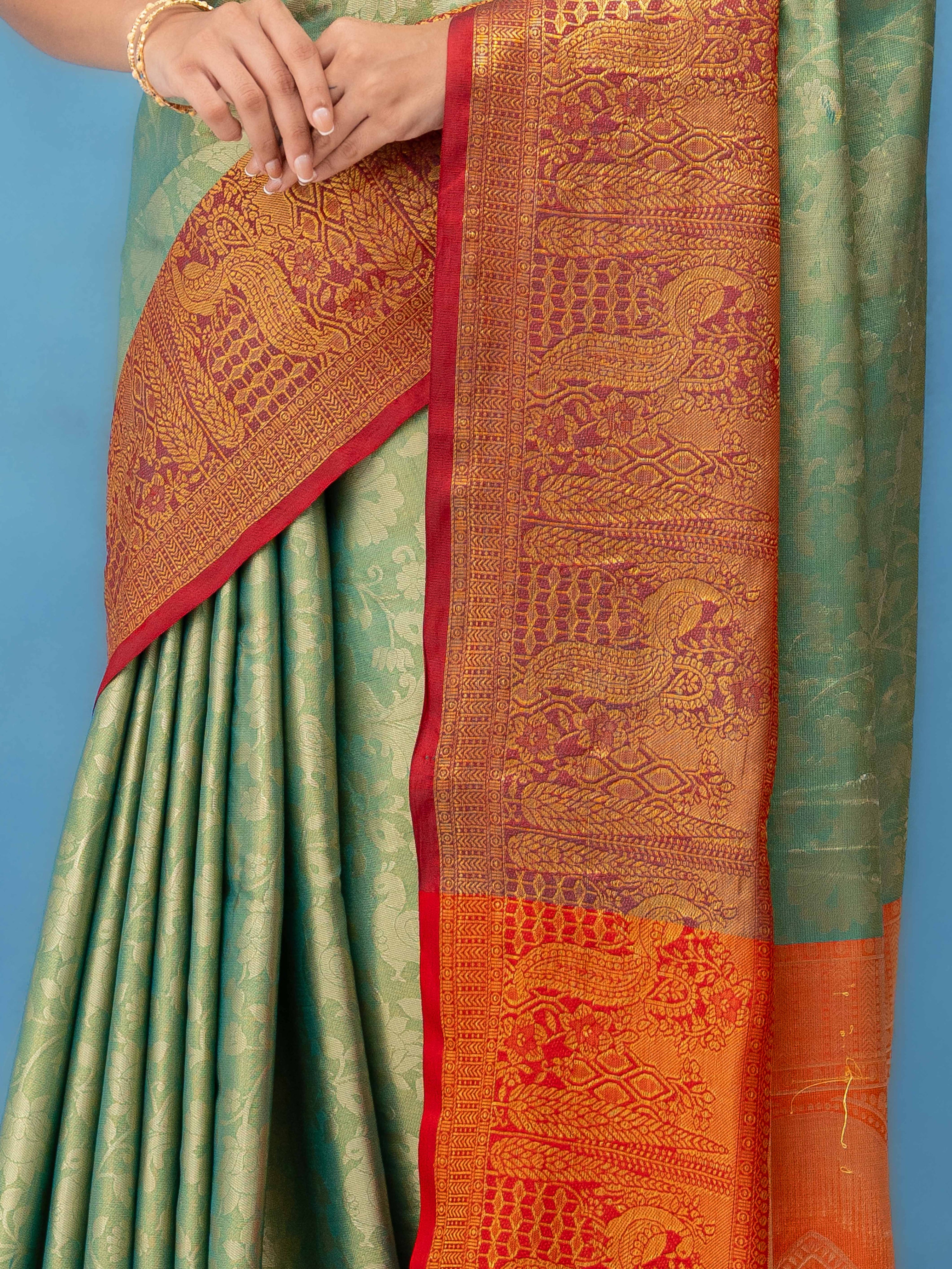 Light Green Kalamakari Silk Saree
