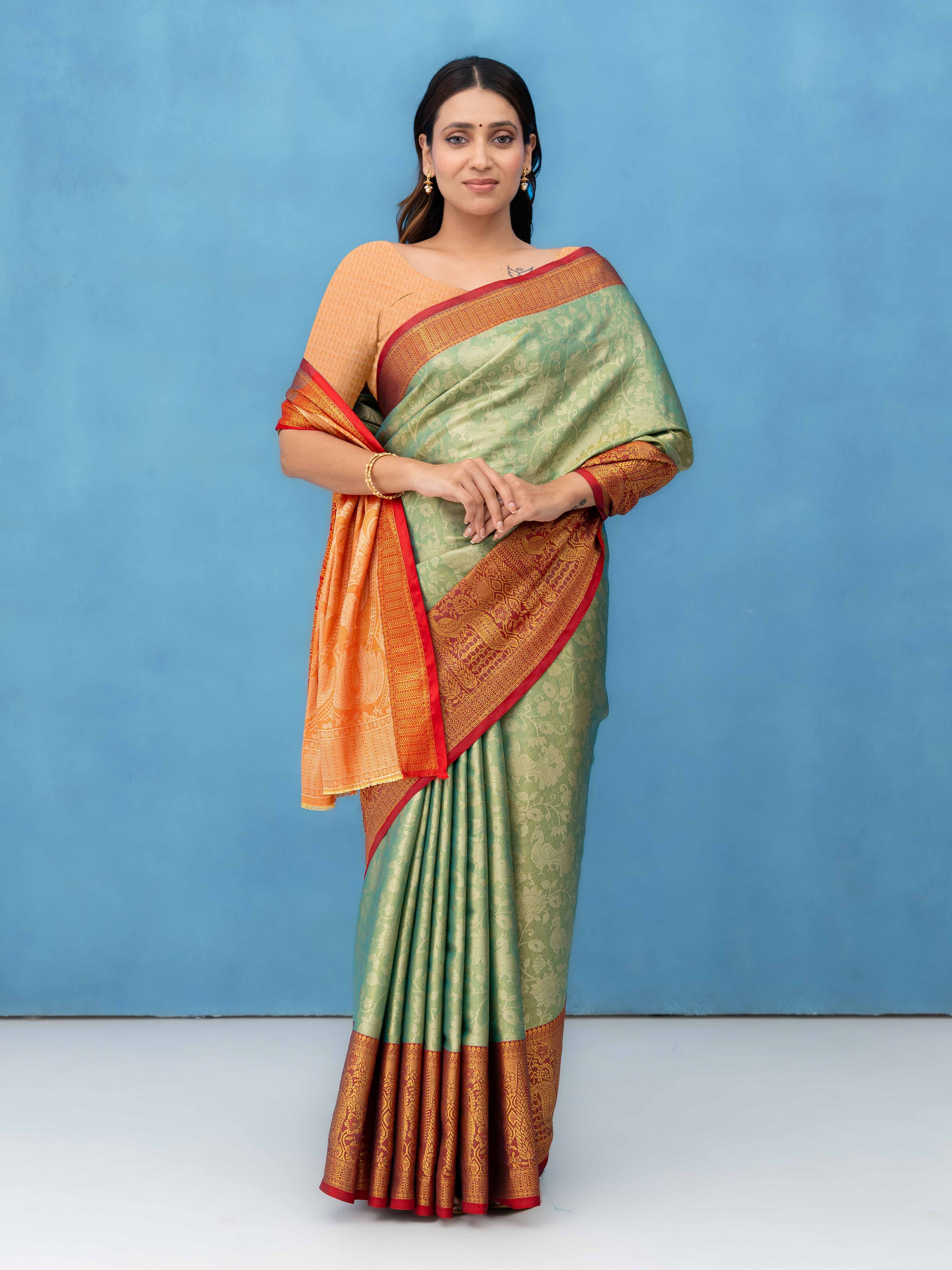 Light Green Kalamakari Silk Saree