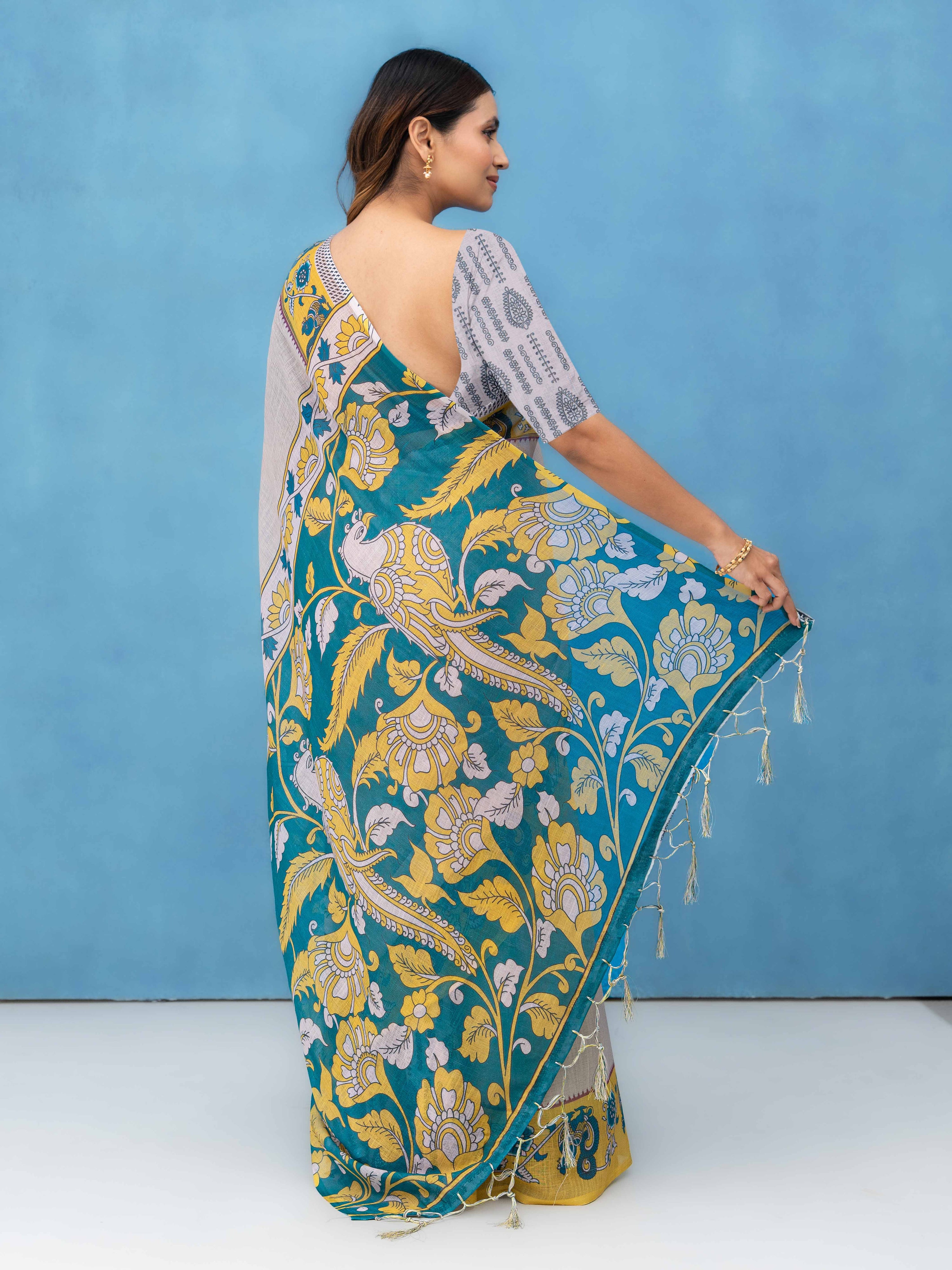 Grey Cotton Linen Saree