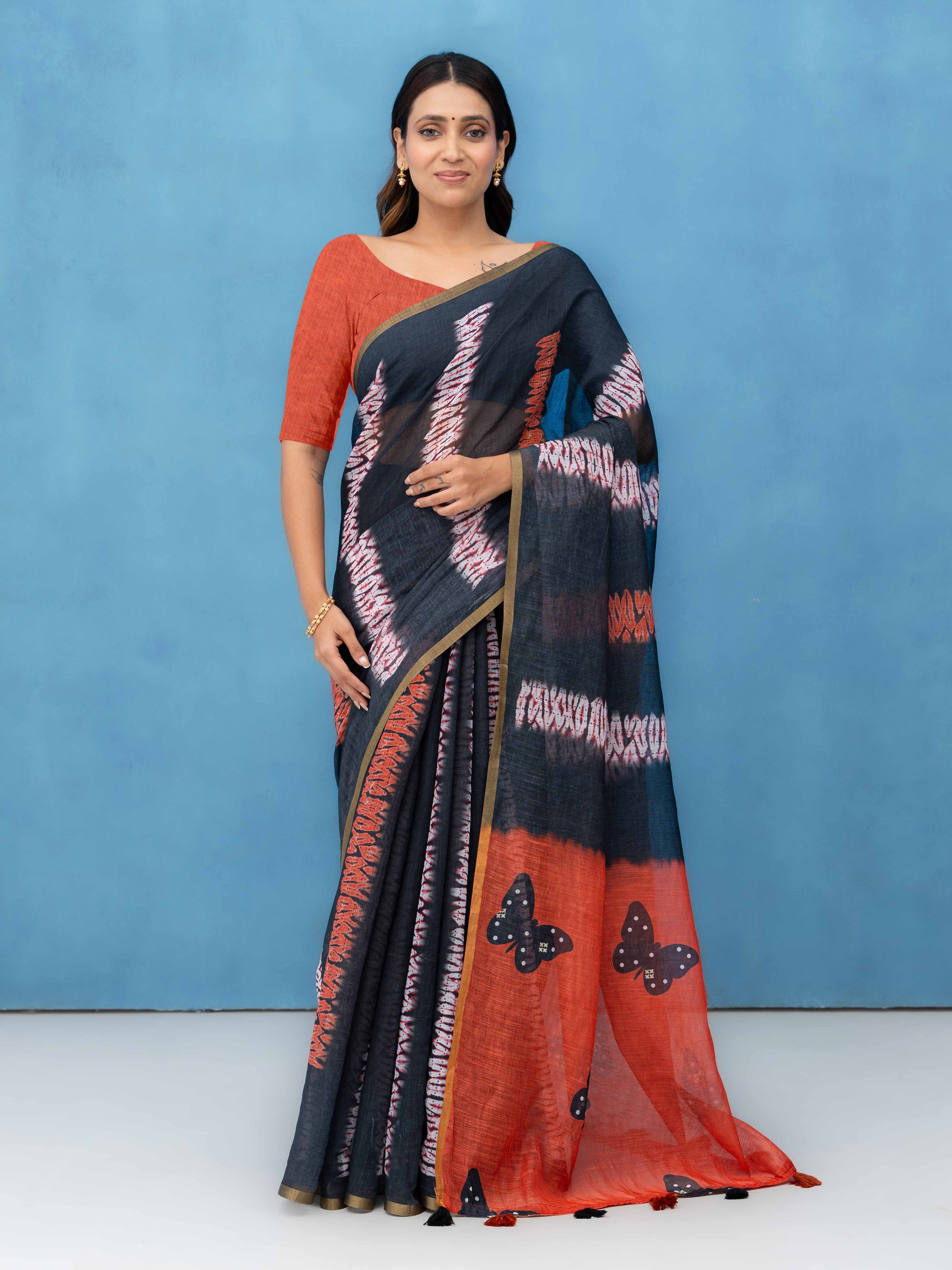 Black Cotton Linen Saree