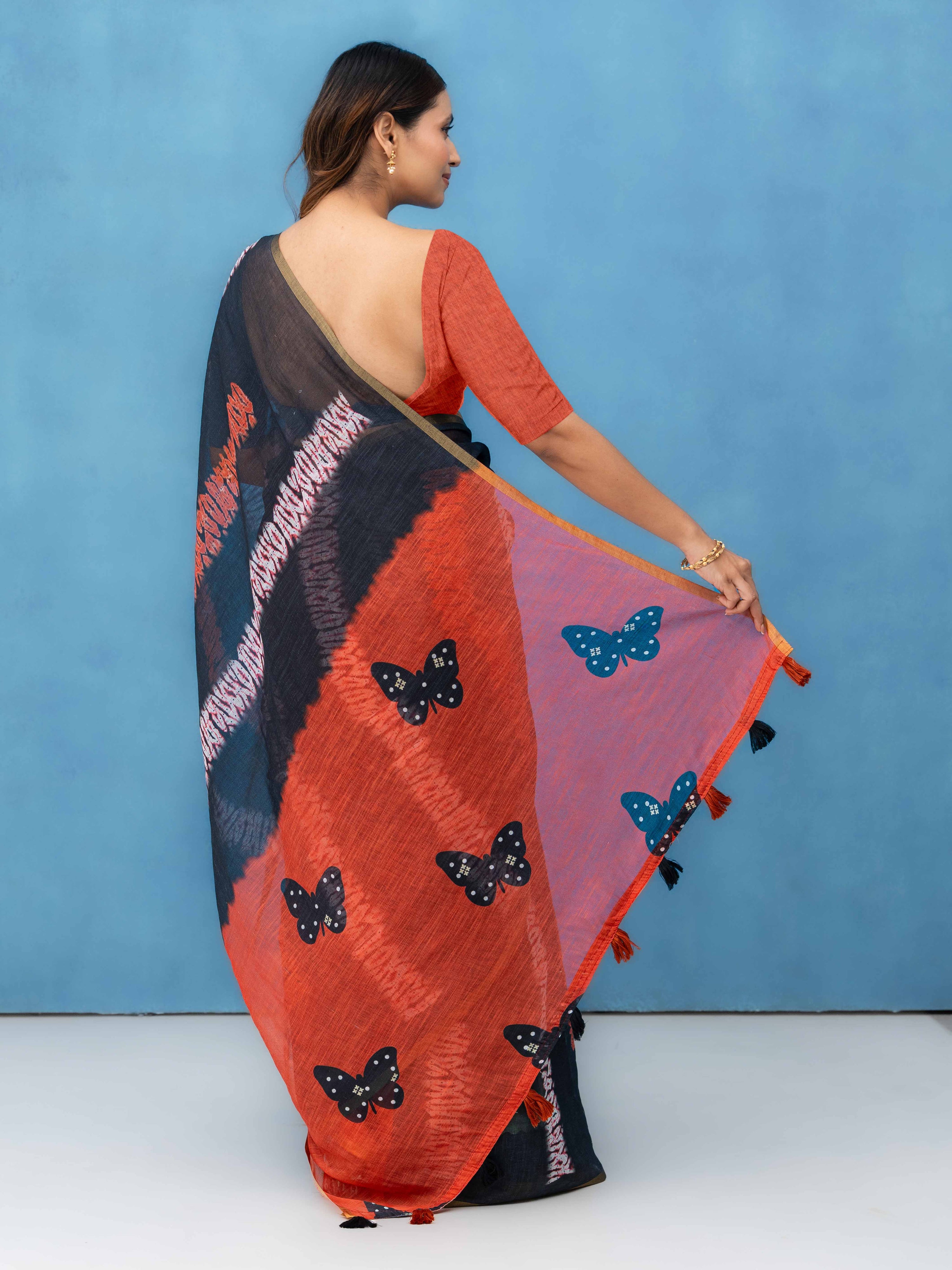 Black Cotton Linen Saree