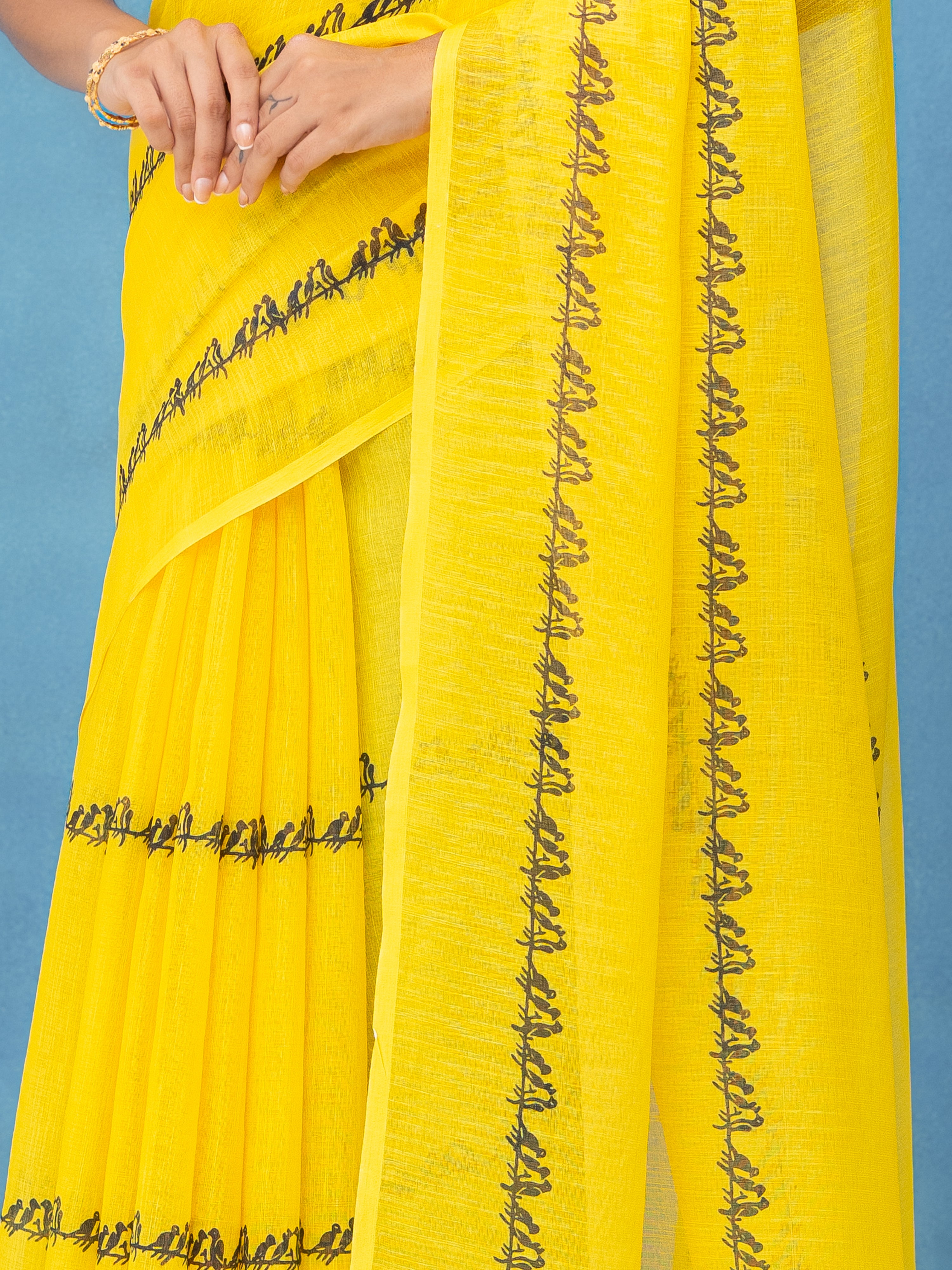 Charm Yellow Cotton Linen Saree