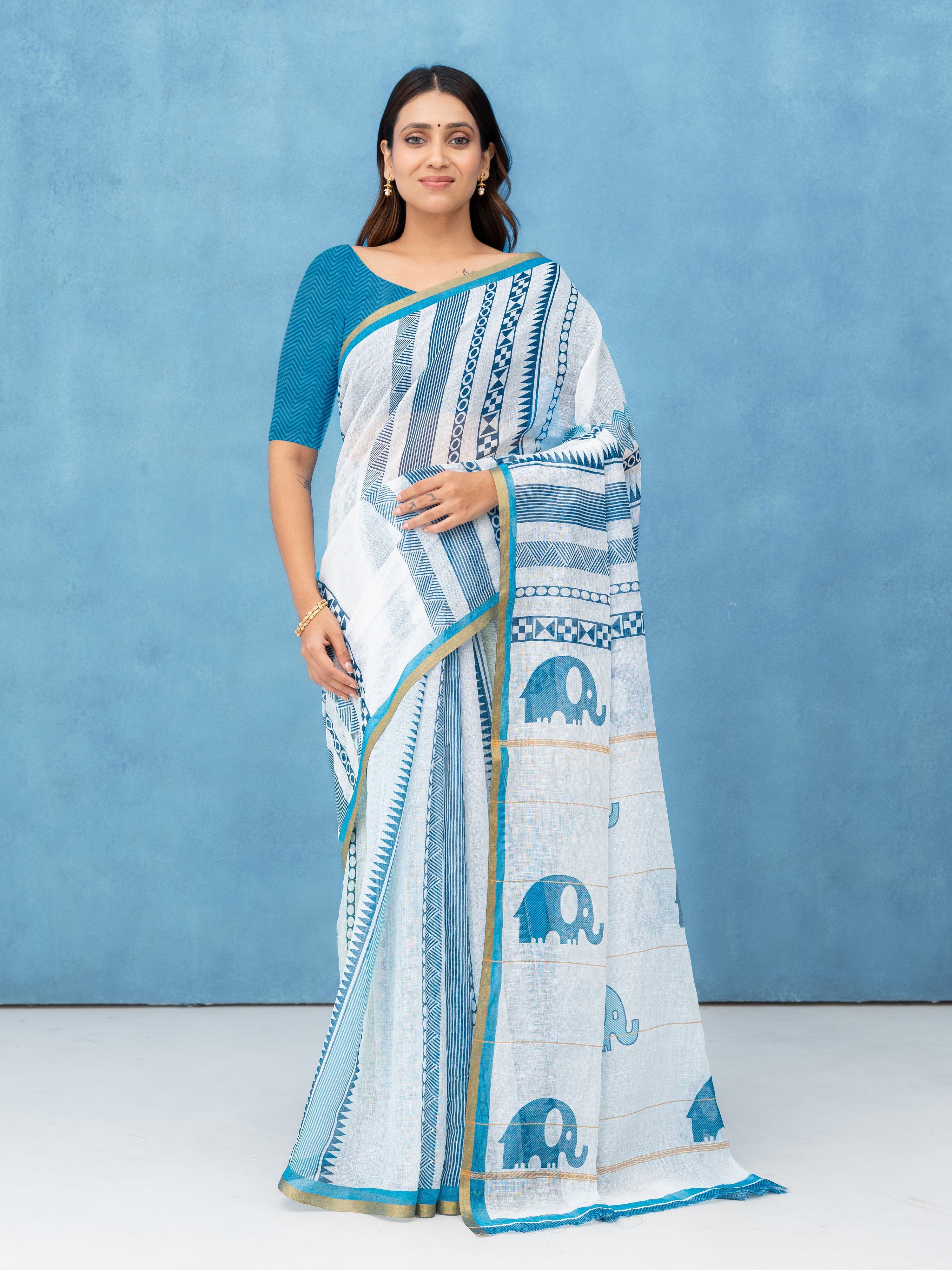 White Cotton Linen Saree