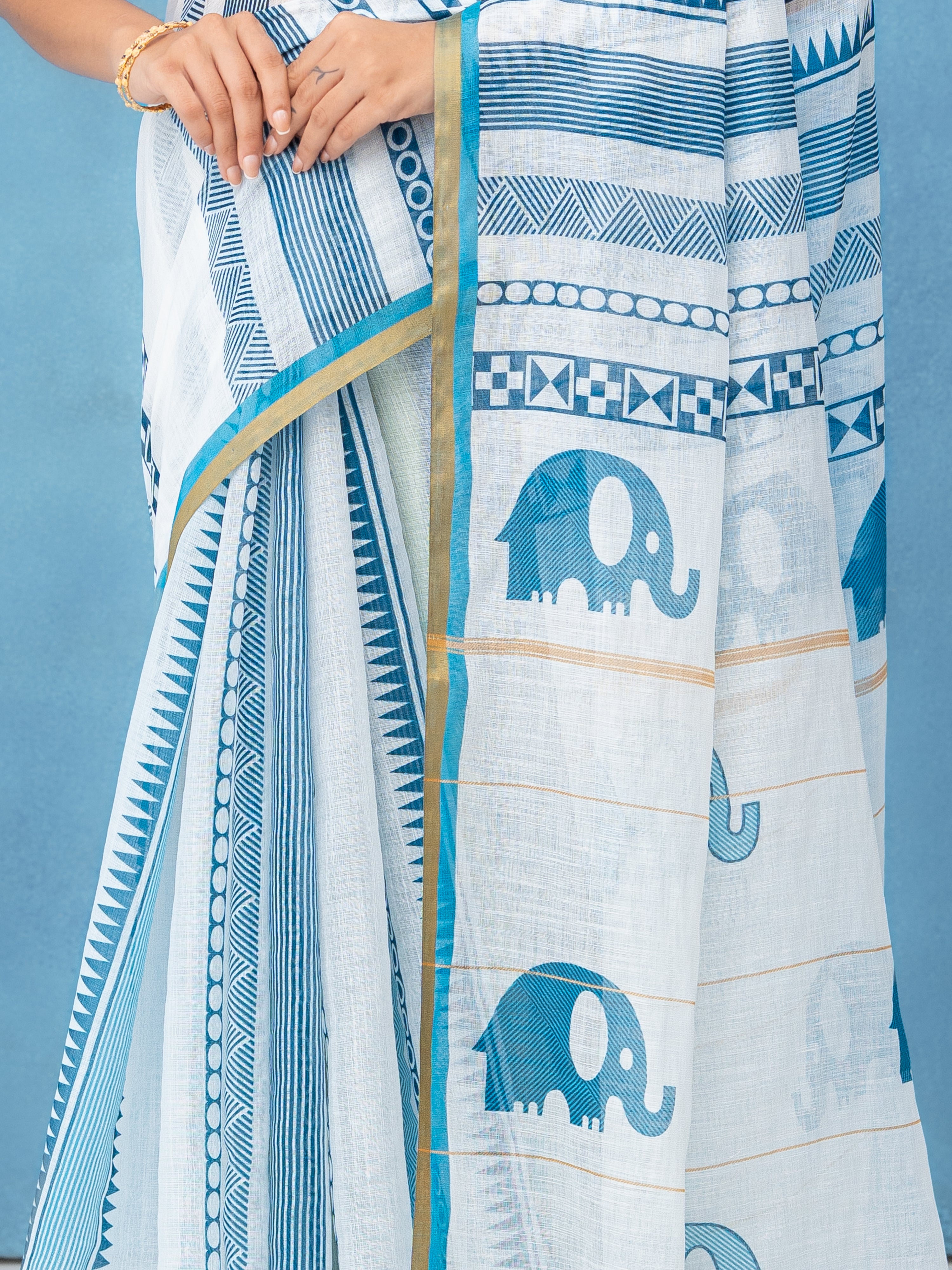 White Cotton Linen Saree