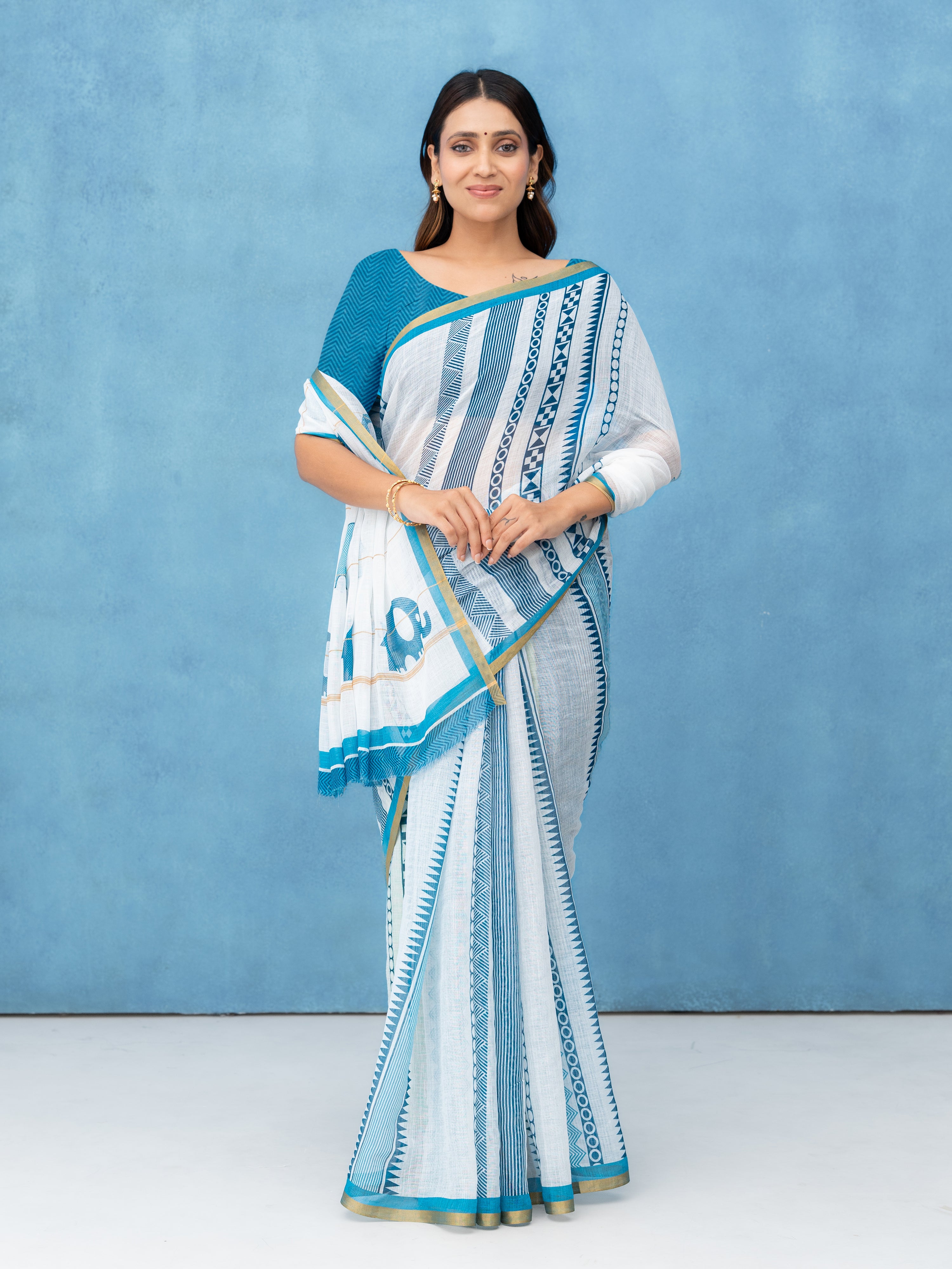 White Cotton Linen Saree