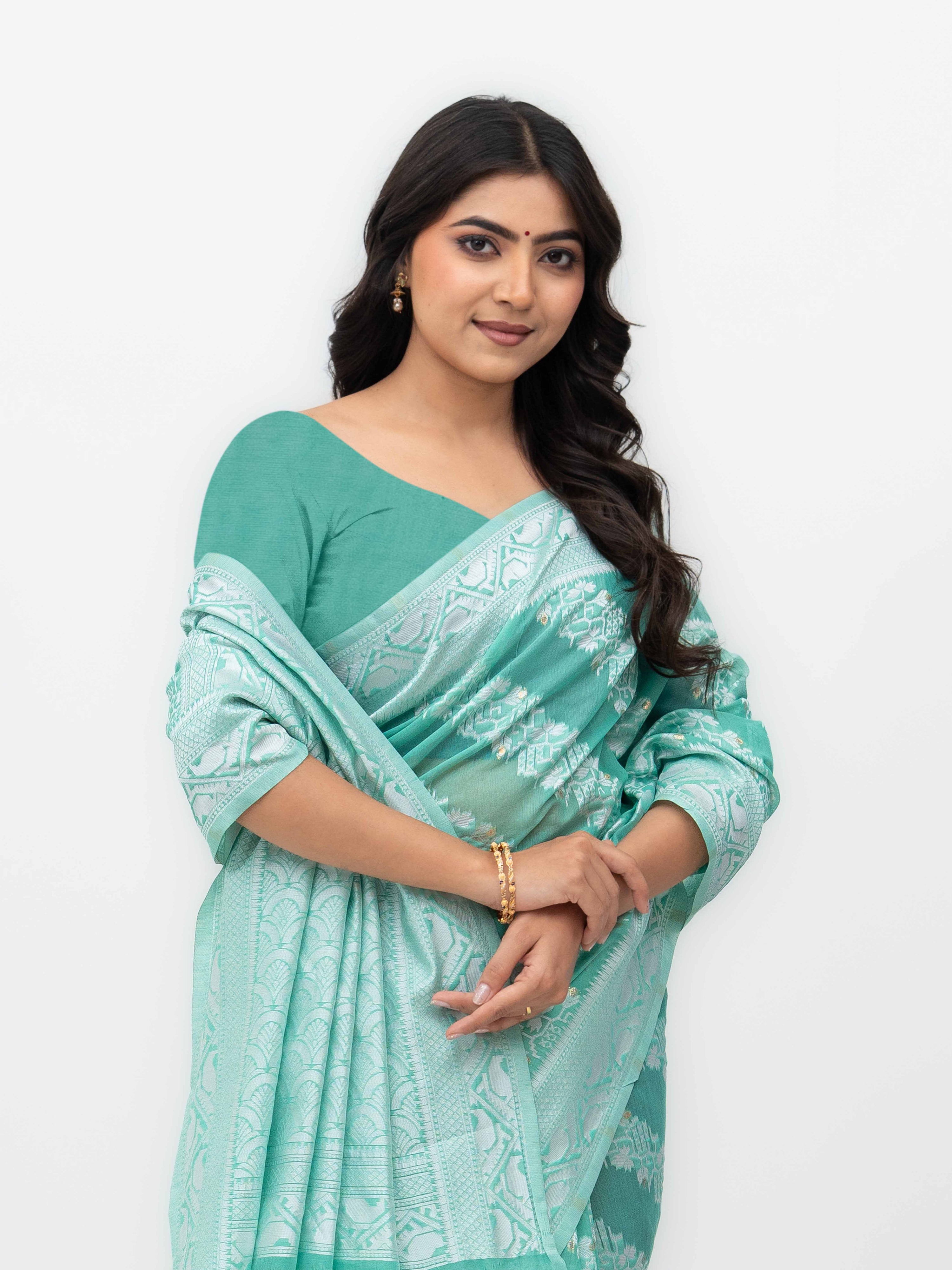Rama Cotton Linen Saree