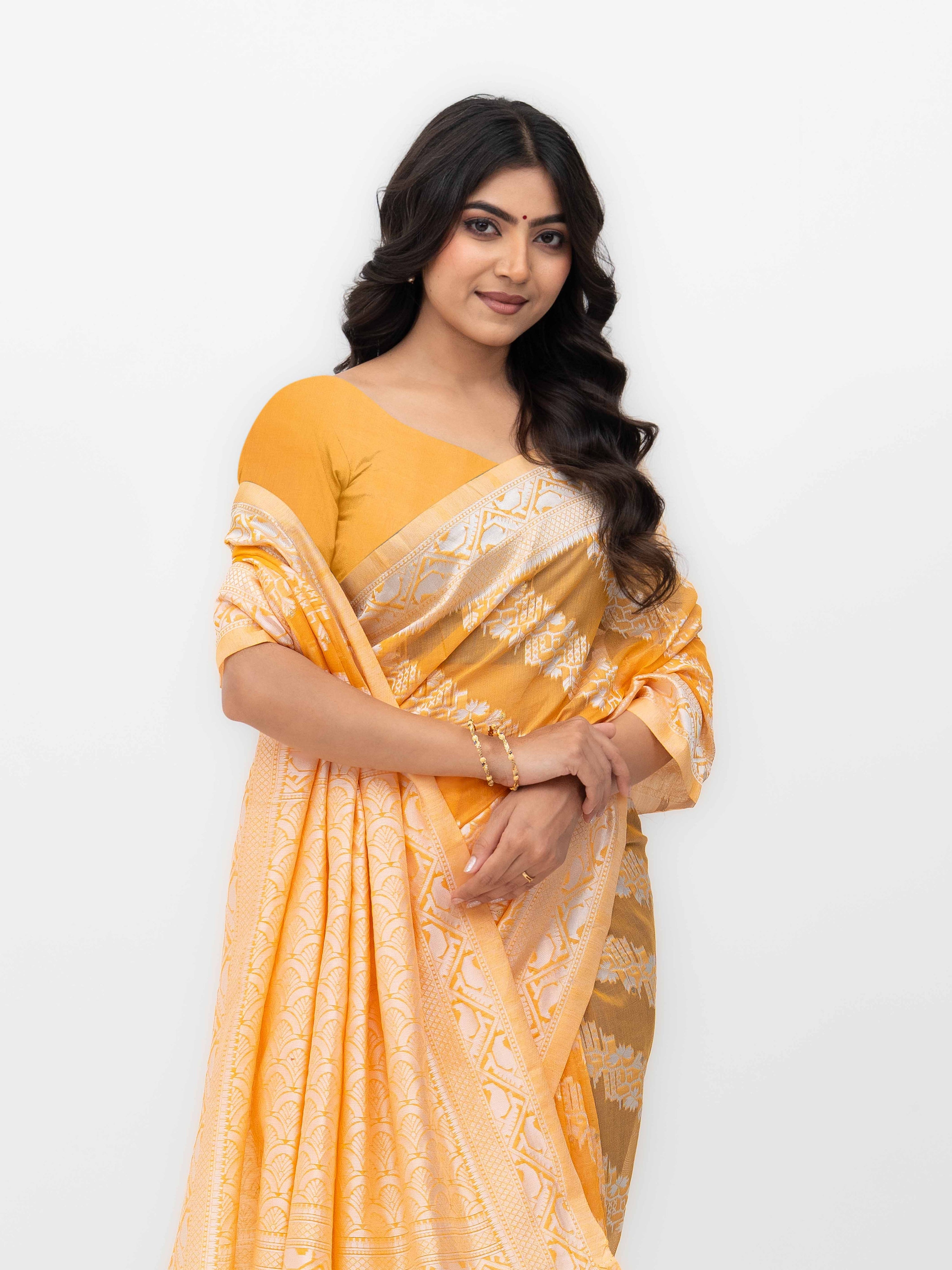 Yellow Cotton Linen Saree