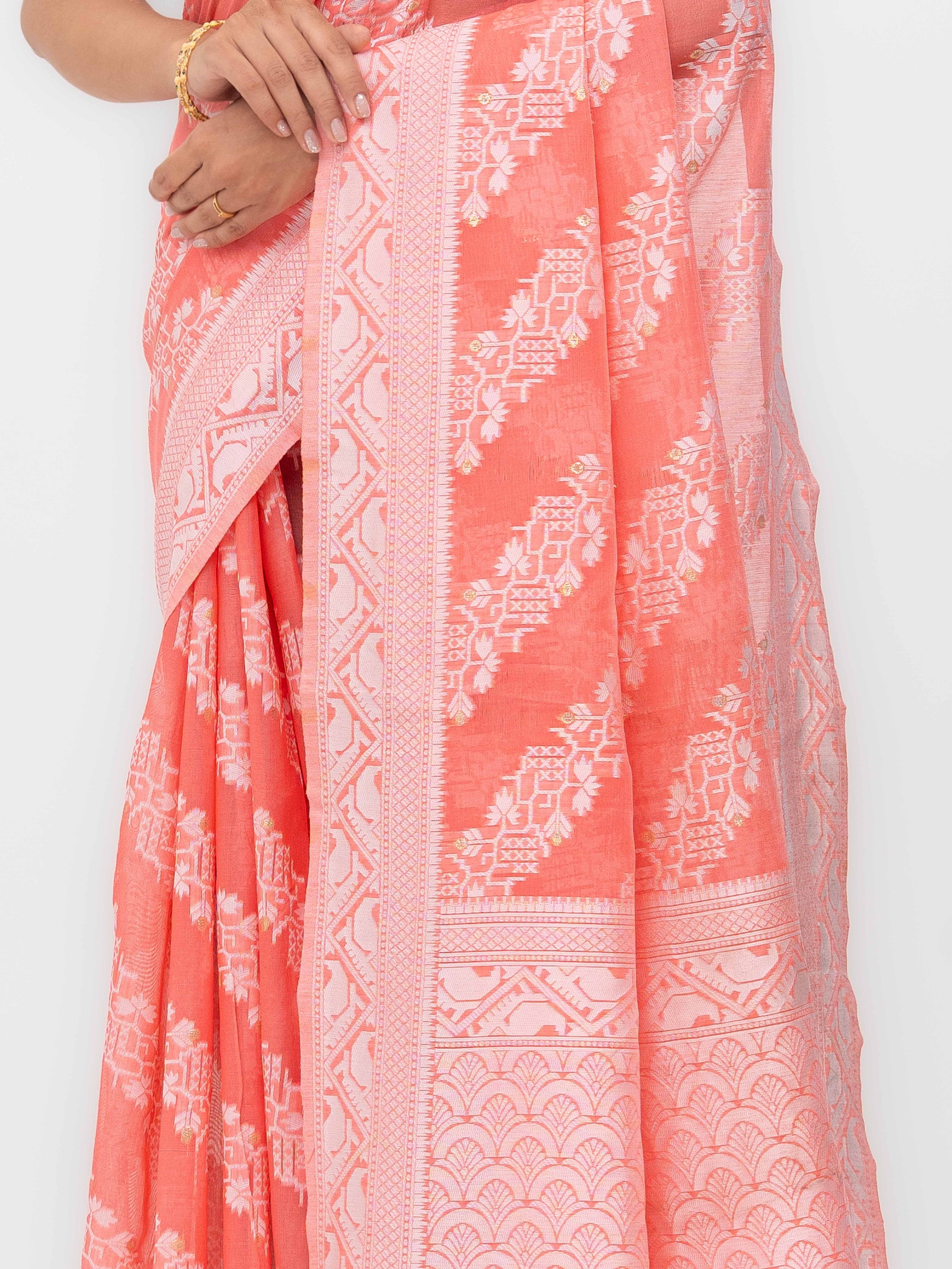 Rust Cotton Linen Saree