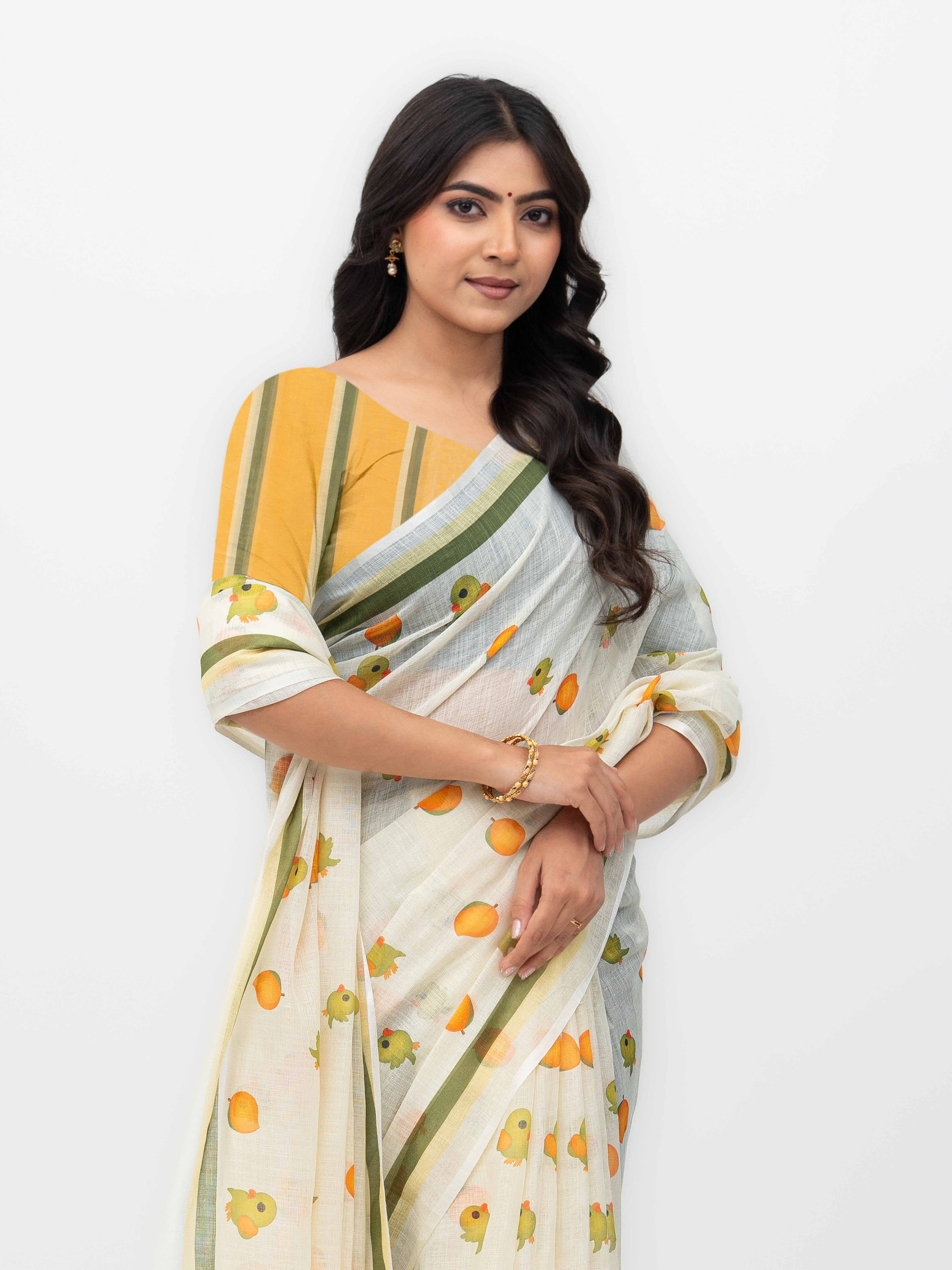 White Cotton Linen Saree