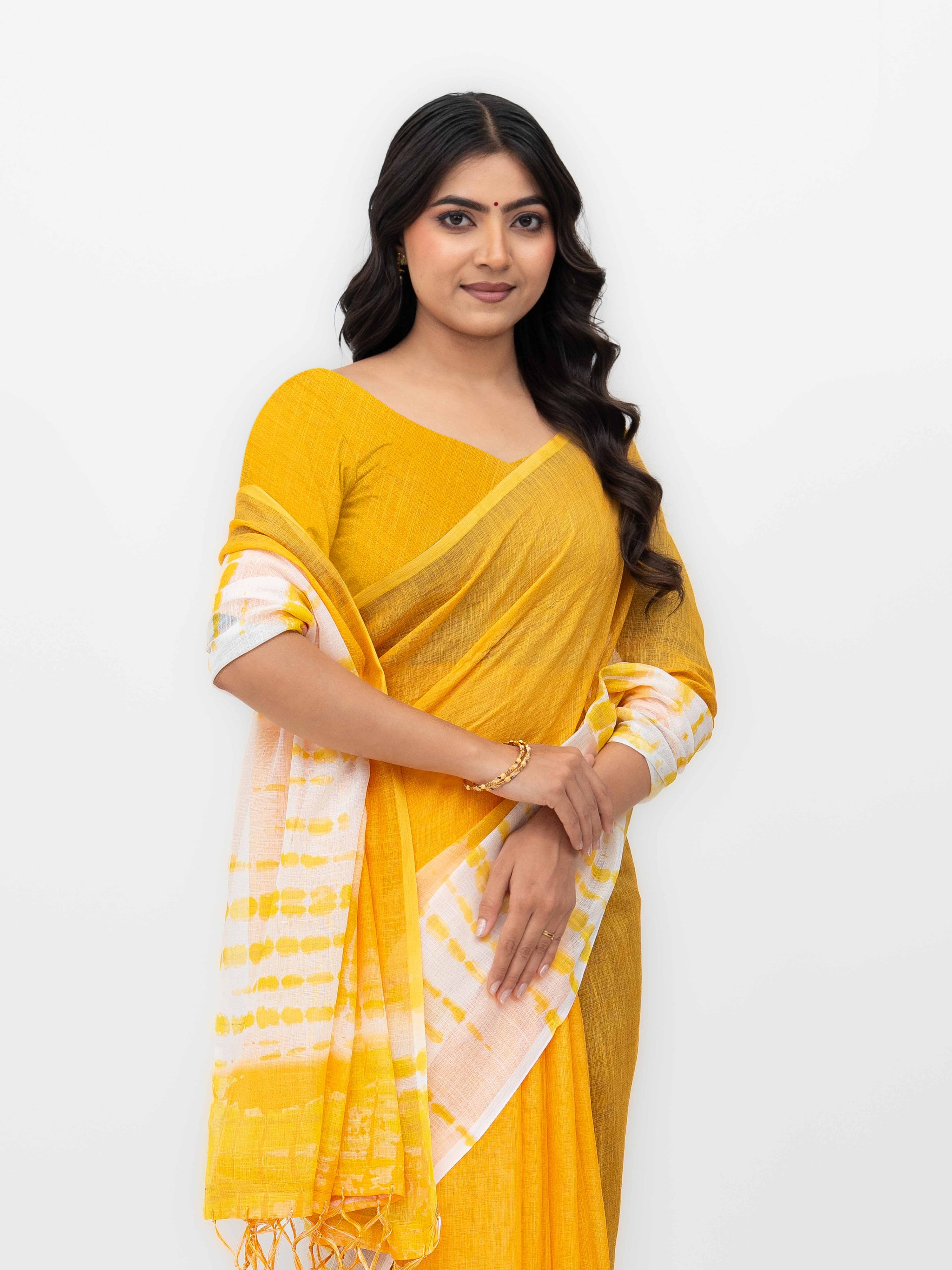 White Cotton Linen Saree