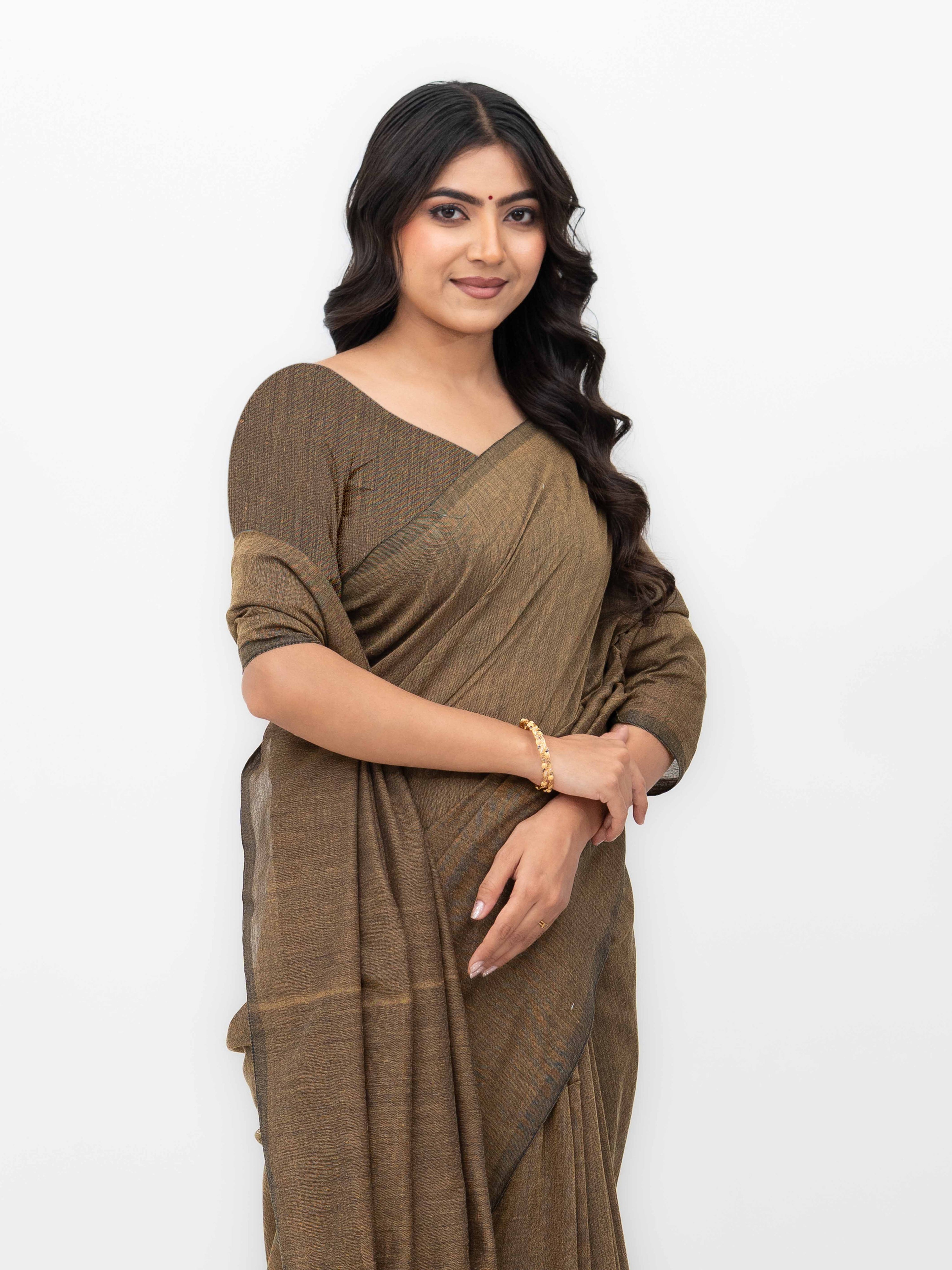 Brown Khadi Cotton Saree