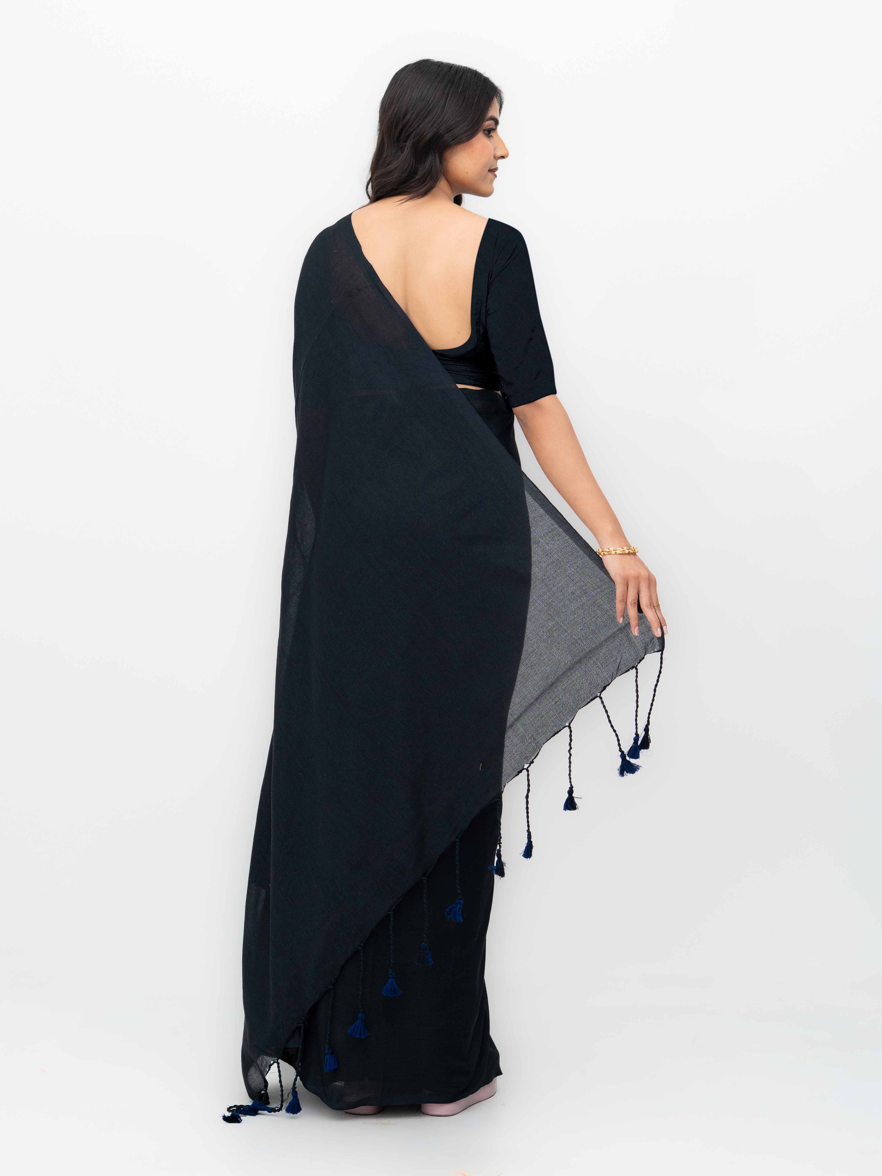 Black Khadi Cotton Saree